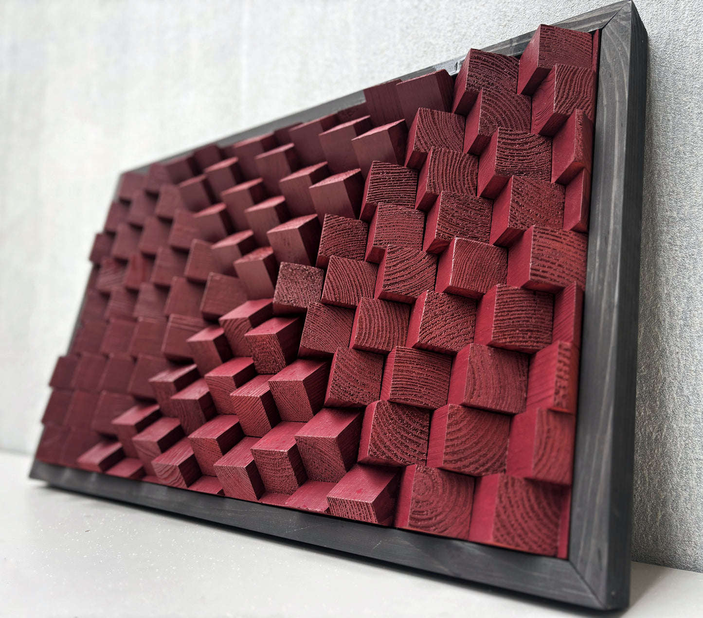 Acoustic Panel - Burgundy Dark Red - Sound Diffuser - Wood Wall Art - 3D Geometric Artwork