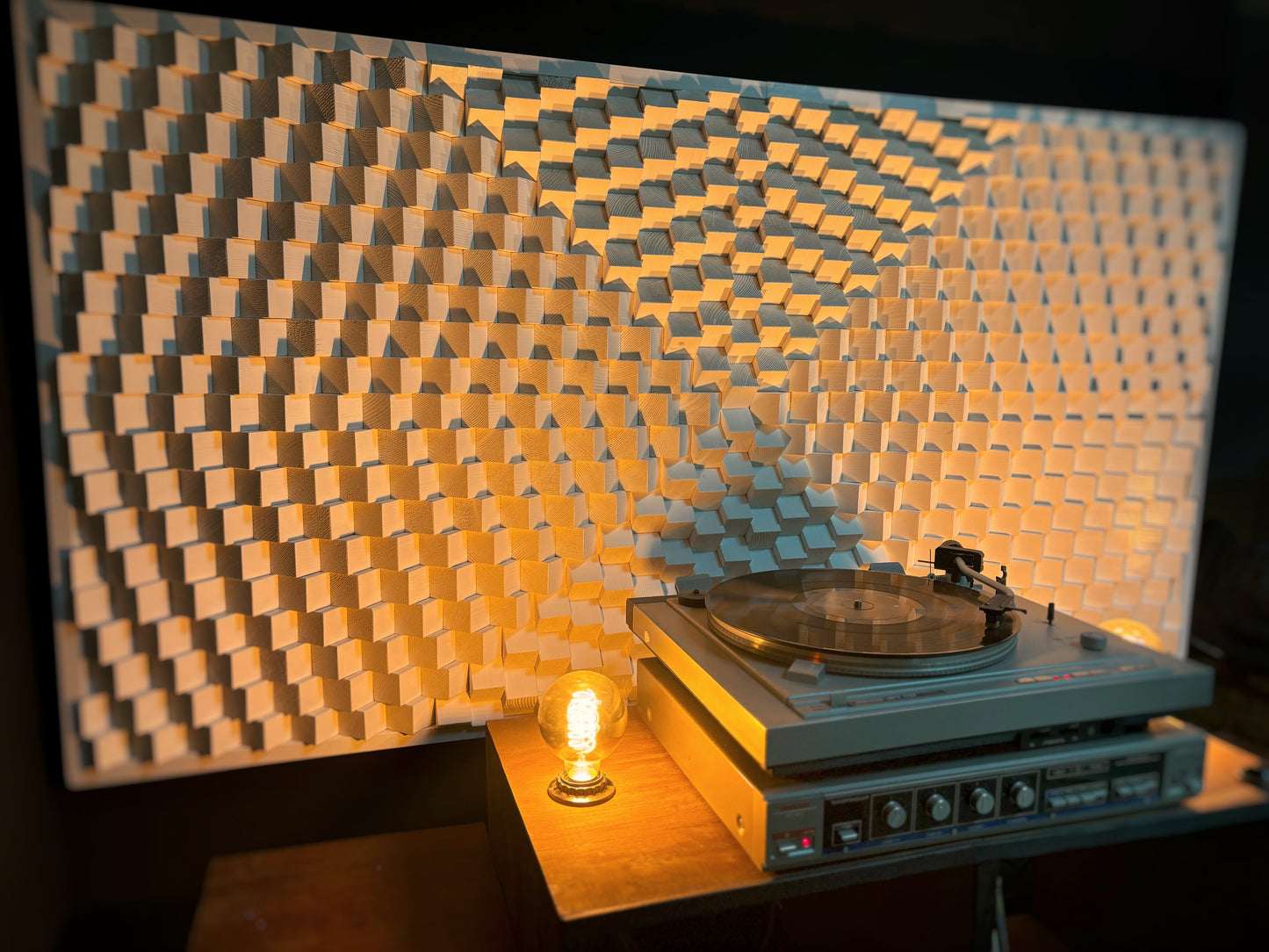 Acoustic Panel - White Sound Diffuser - Wood Wall Art - 3D Geometric Home Cinema Decor