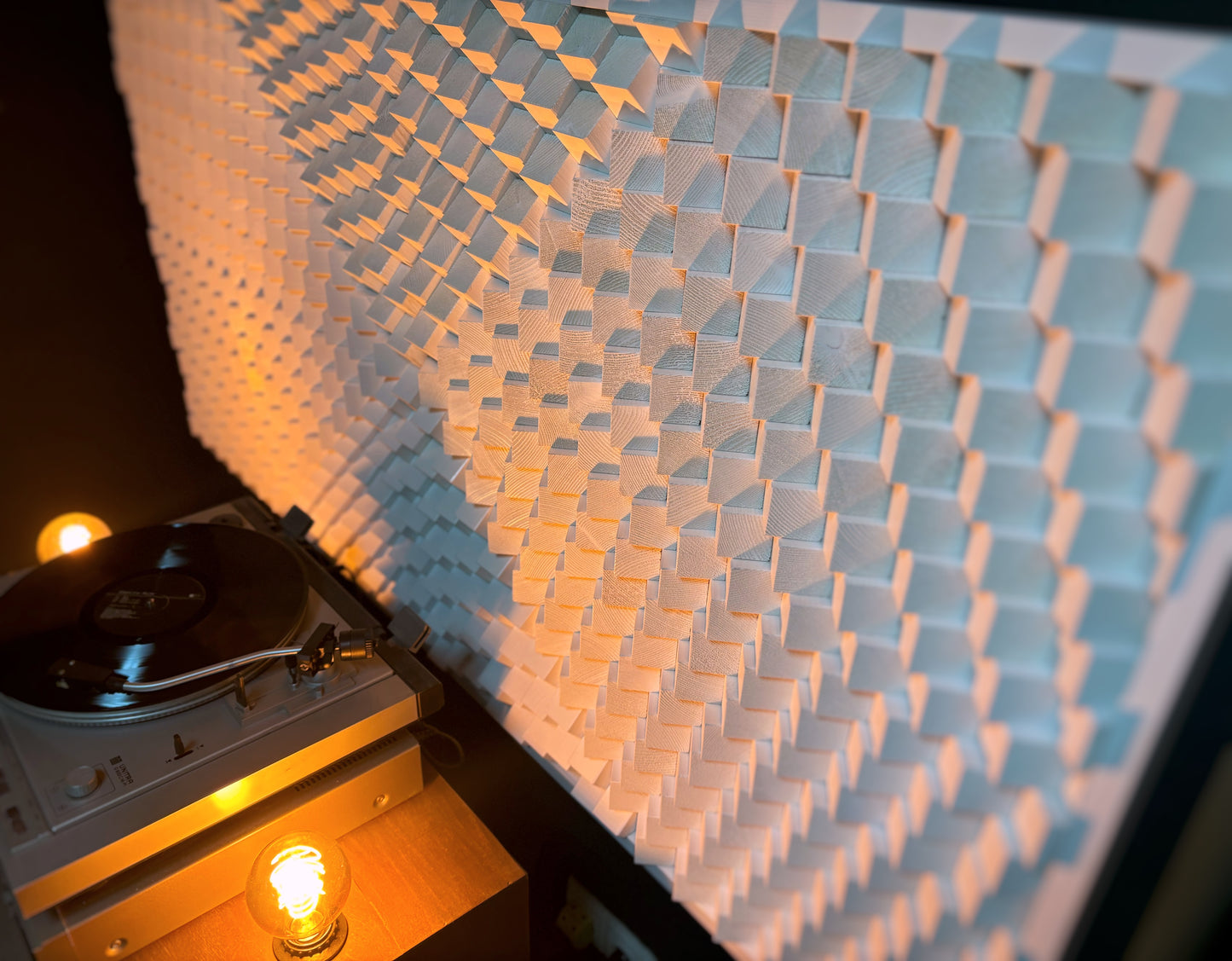 Acoustic Panel - White Sound Diffuser - Wood Wall Art - 3D Geometric Home Cinema Decor