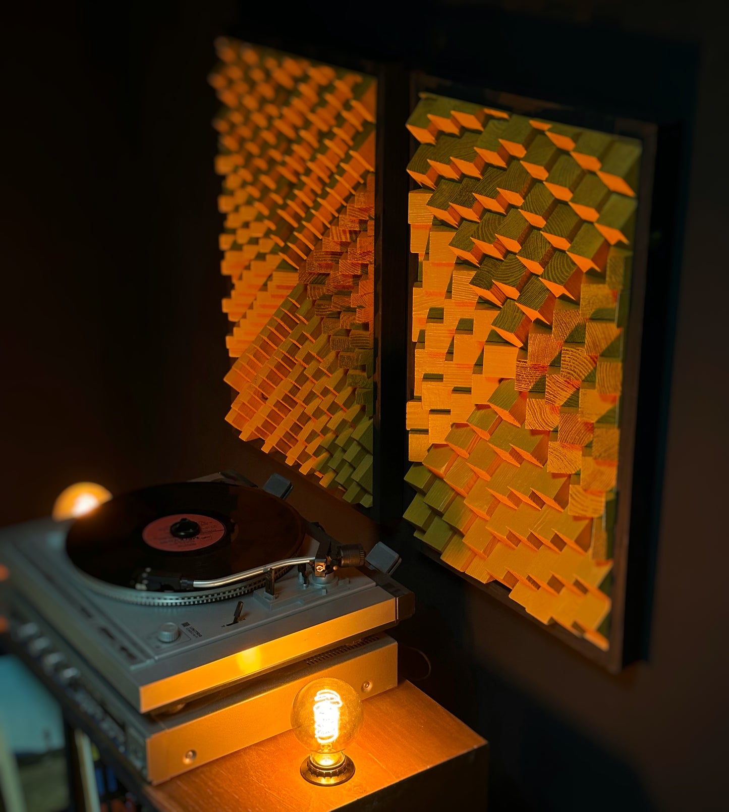 Set of 2 Acoustic Panels - Wood Wall Art - 3D - Music Studio Decor - Sound Diffuser - Home Cinema