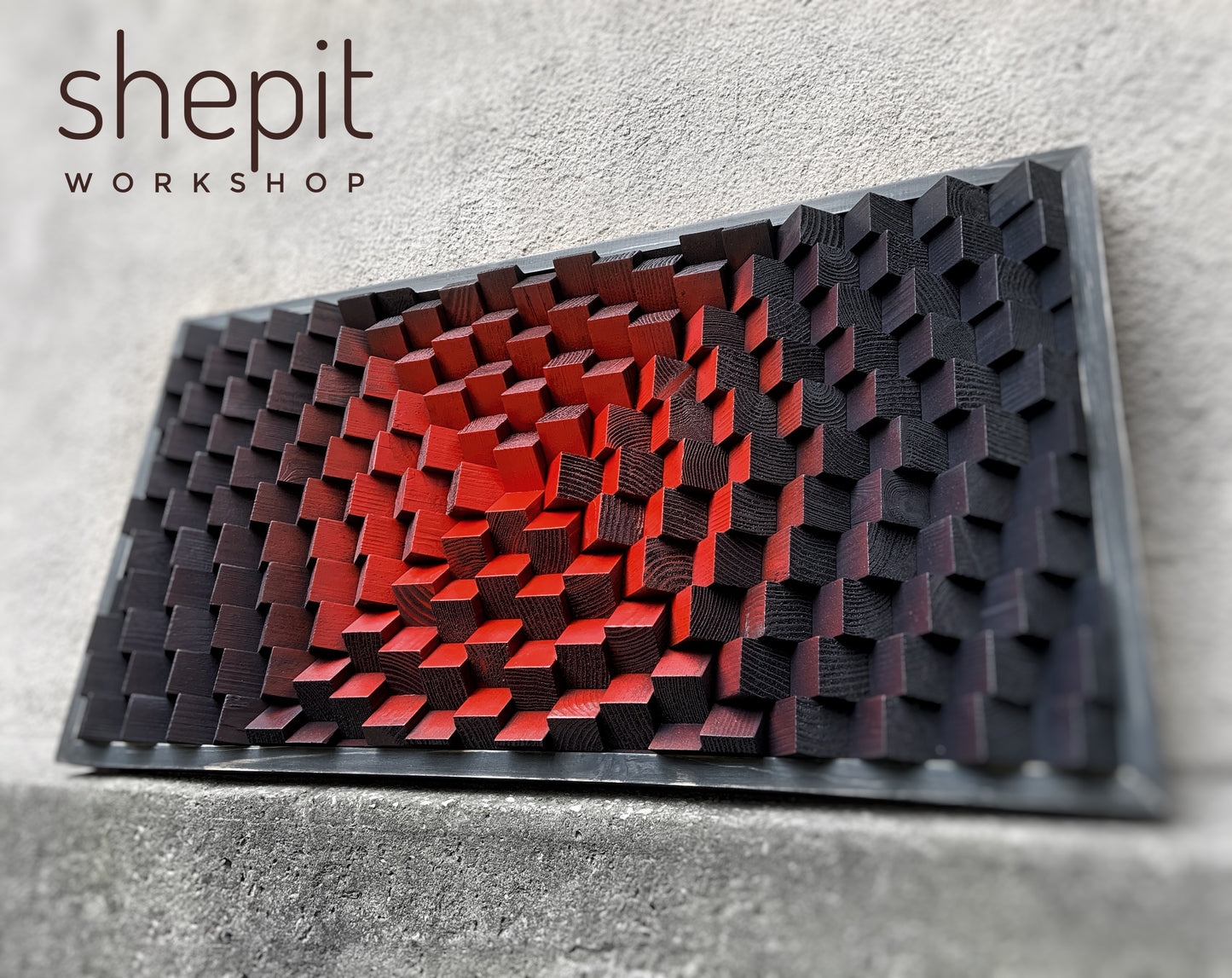 Wood Wall Art - Red Black - Parametric - Sound Diffuser