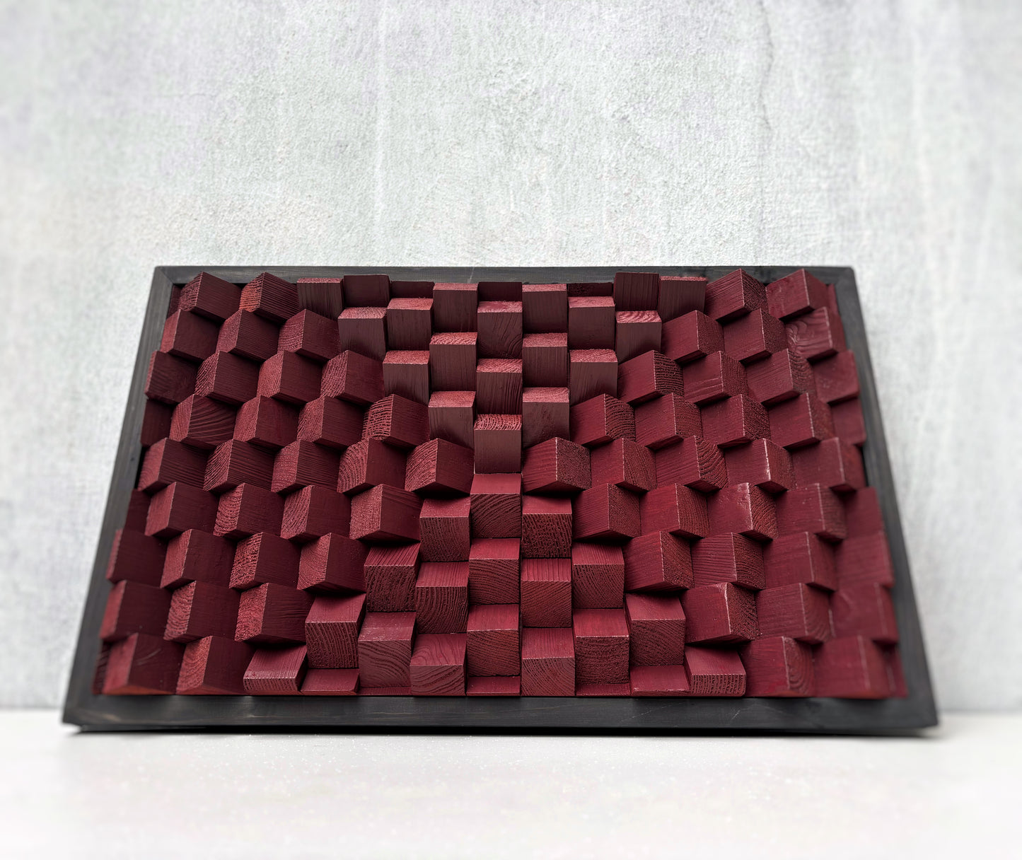 Acoustic Panel - Burgundy Dark Red - Sound Diffuser - Wood Wall Art - 3D Geometric Artwork