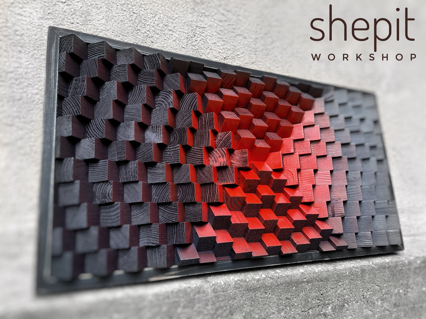 Wood Wall Art - Red Black - Parametric - Sound Diffuser