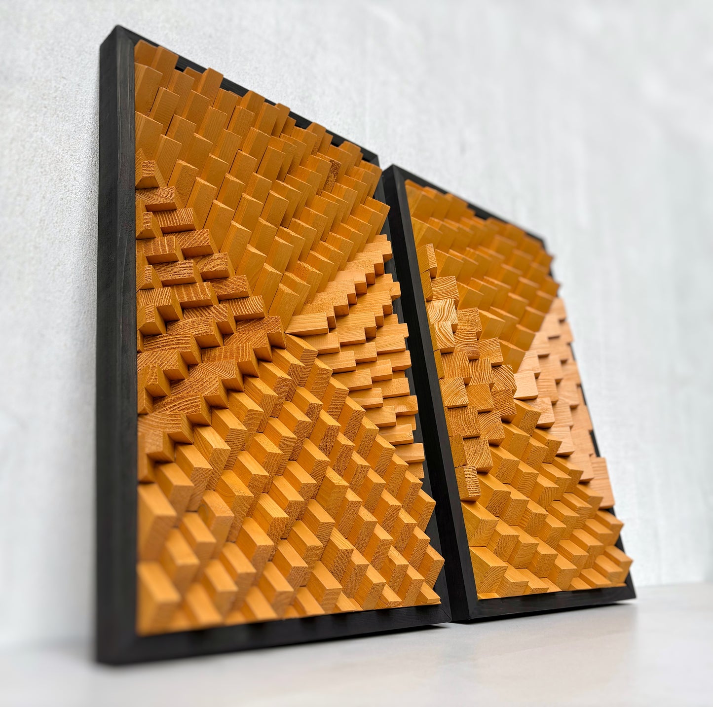 Set of 2 Acoustic Panels - Wood Wall Art - 3D - Music Studio Decor - Sound Diffuser - Home Cinema