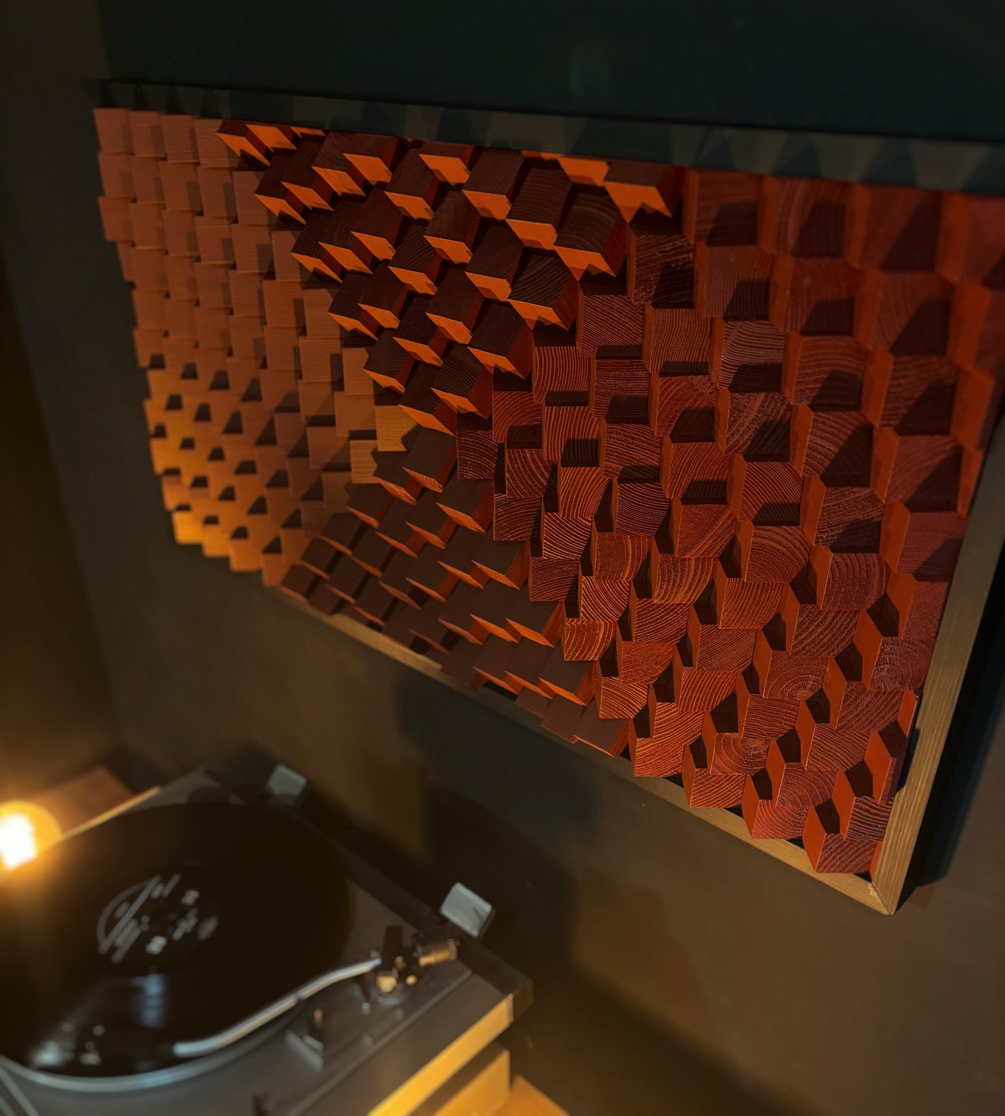 Acoustic Panel - Burgundy Dark Red - Sound Diffuser - Wood Wall Art - 3D Geometric Artwork