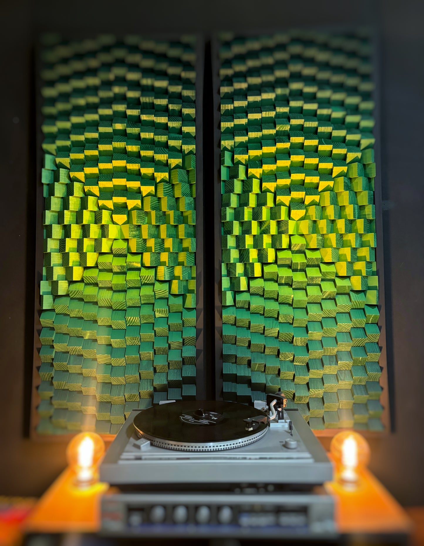 Set of 2 Acoustic Panels - Wood Wall Art - 3D - Music Studio Decor - Sound Diffuser - Home Cinema