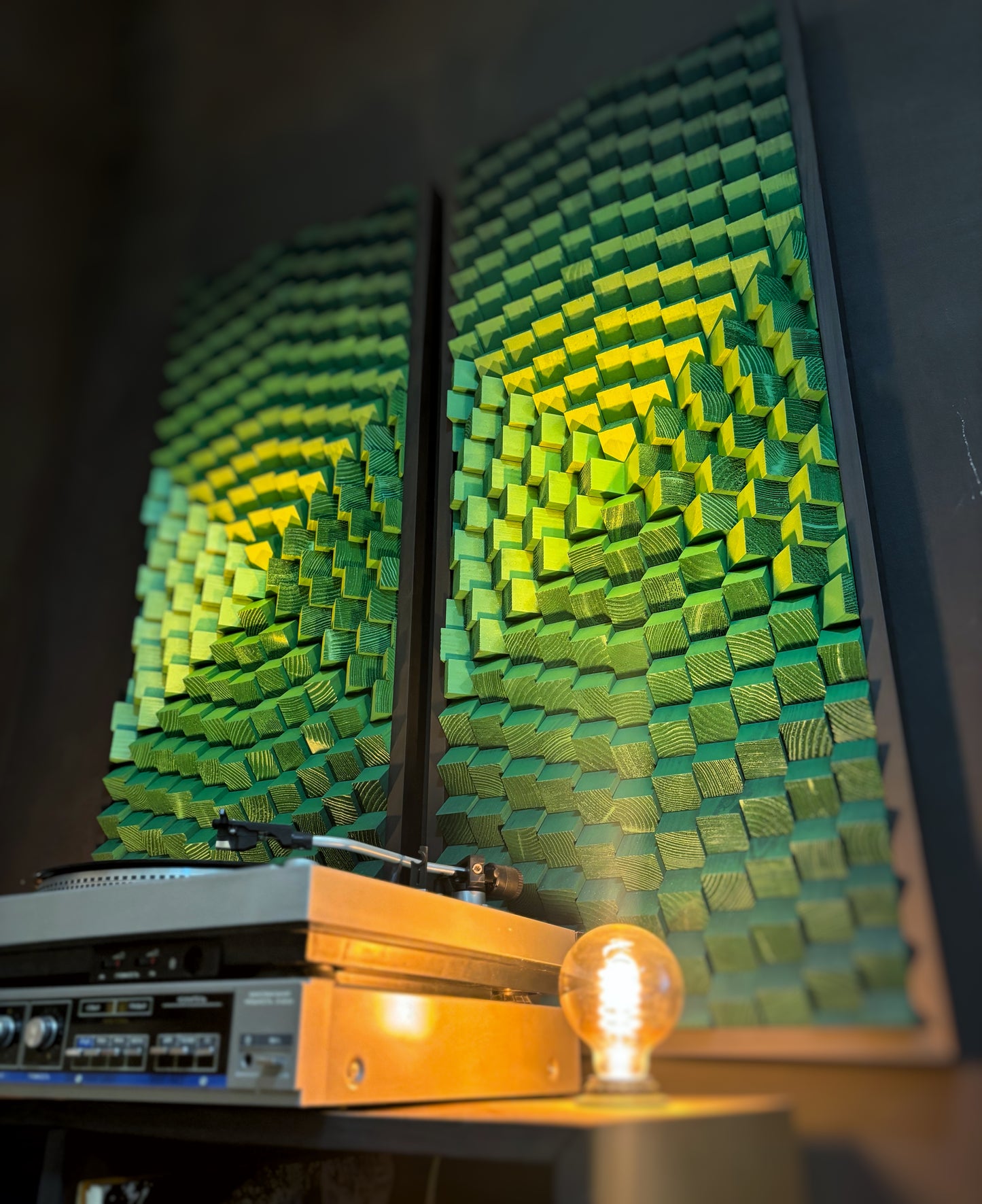 Set of 2 Acoustic Panels - Wood Wall Art - 3D - Music Studio Decor - Sound Diffuser - Home Cinema