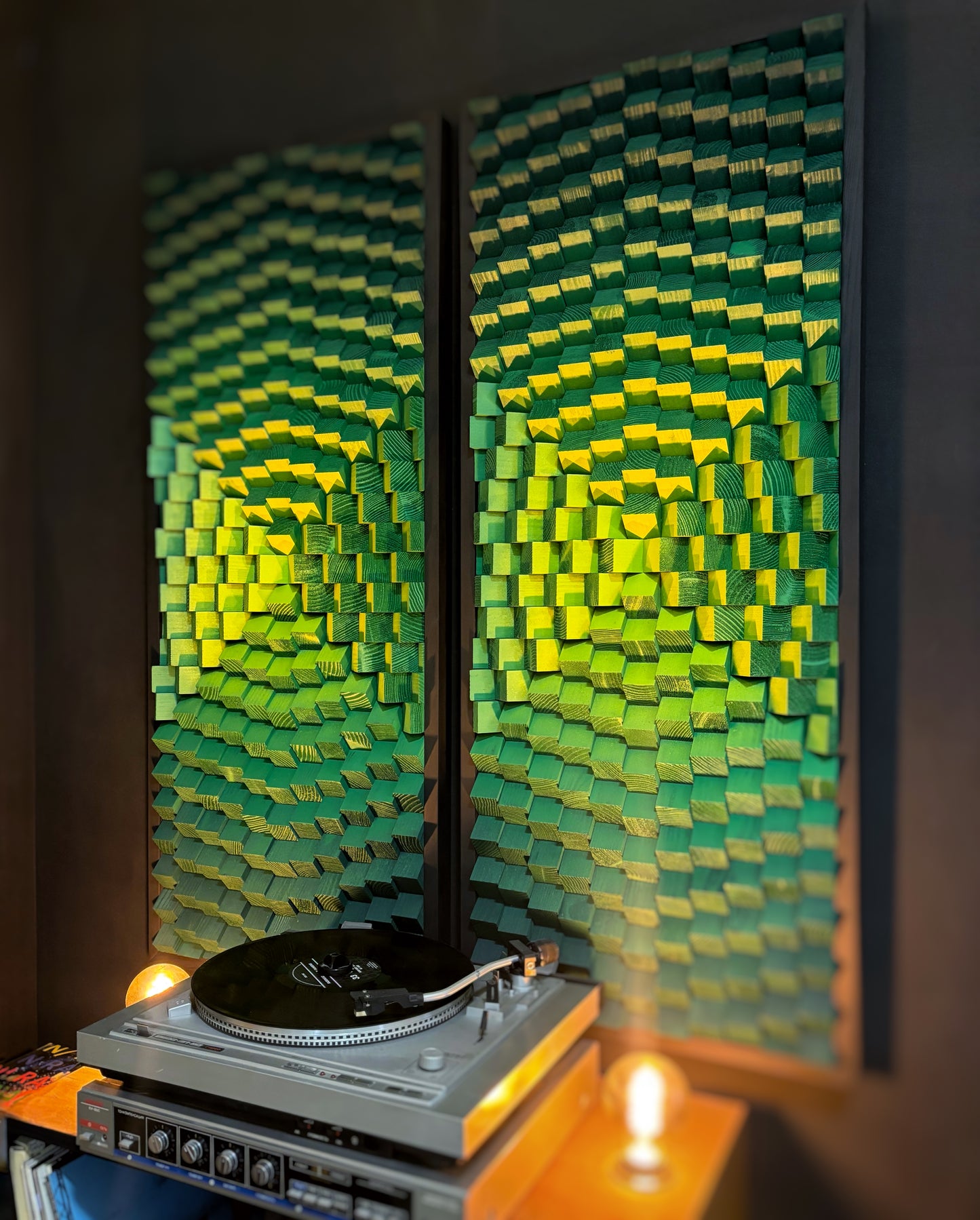 Set of 2 Acoustic Panels - Wood Wall Art - 3D - Music Studio Decor - Sound Diffuser - Home Cinema