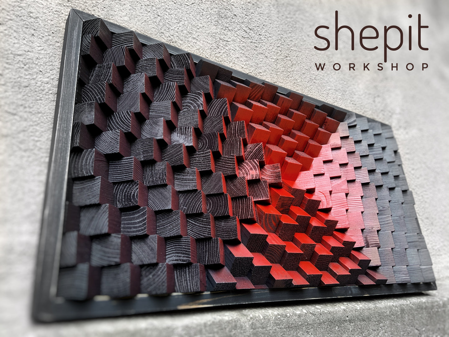 Wood Wall Art - Red Black - Parametric - Sound Diffuser