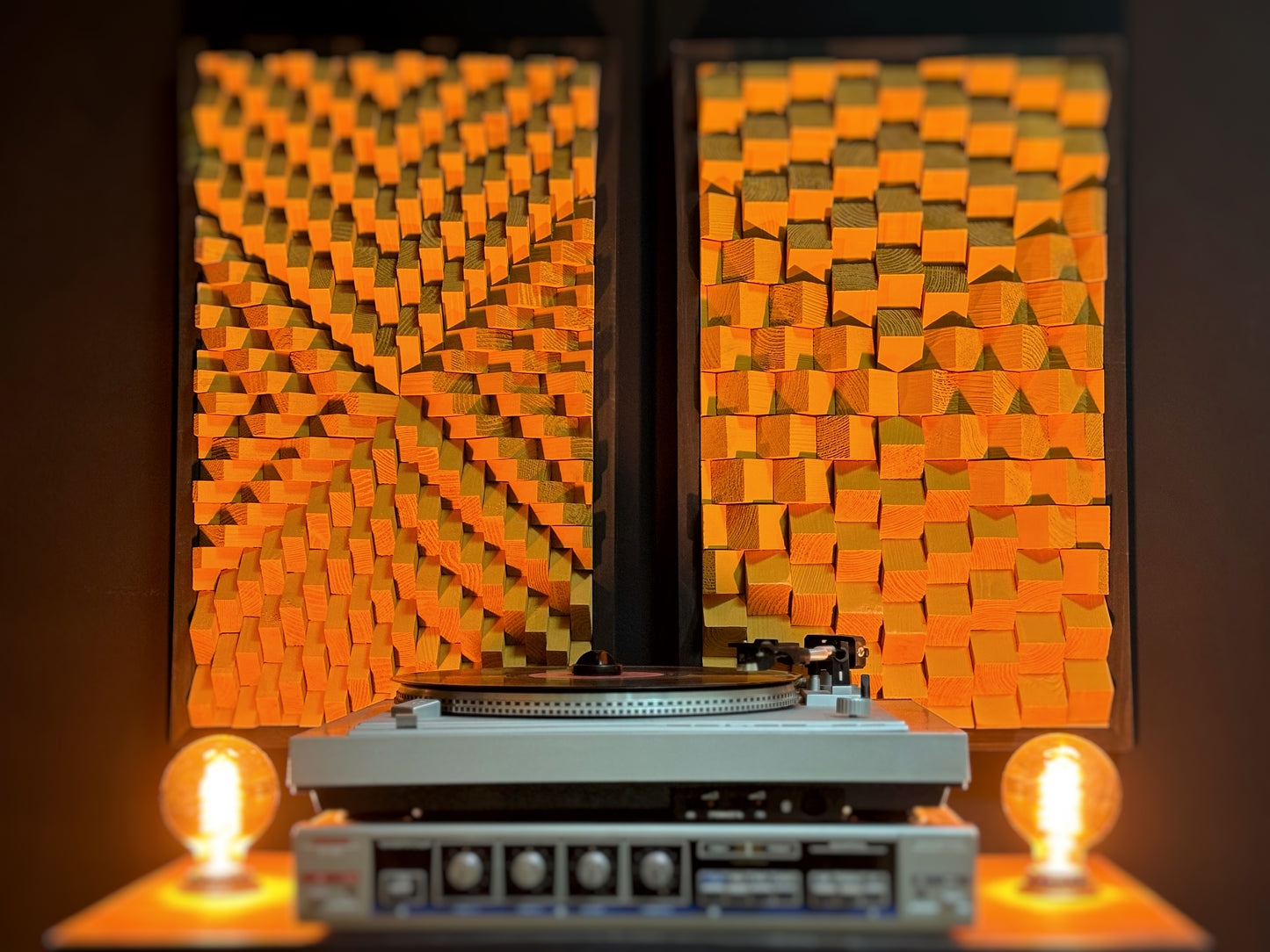 Set of 2 Acoustic Panels - Wood Wall Art - 3D - Music Studio Decor - Sound Diffuser - Home Cinema