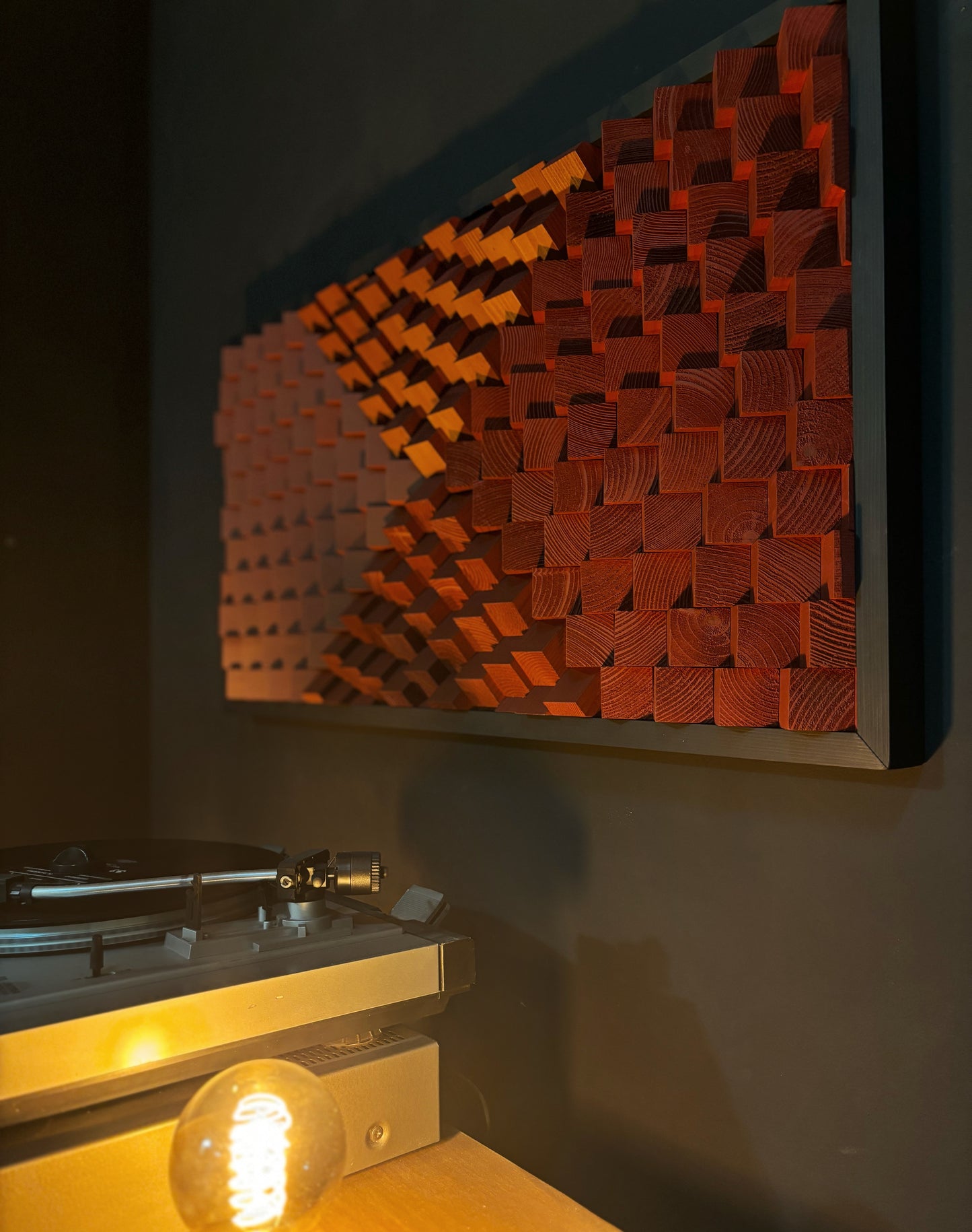 Acoustic Panel - Burgundy Dark Red - Sound Diffuser - Wood Wall Art - 3D Geometric Artwork
