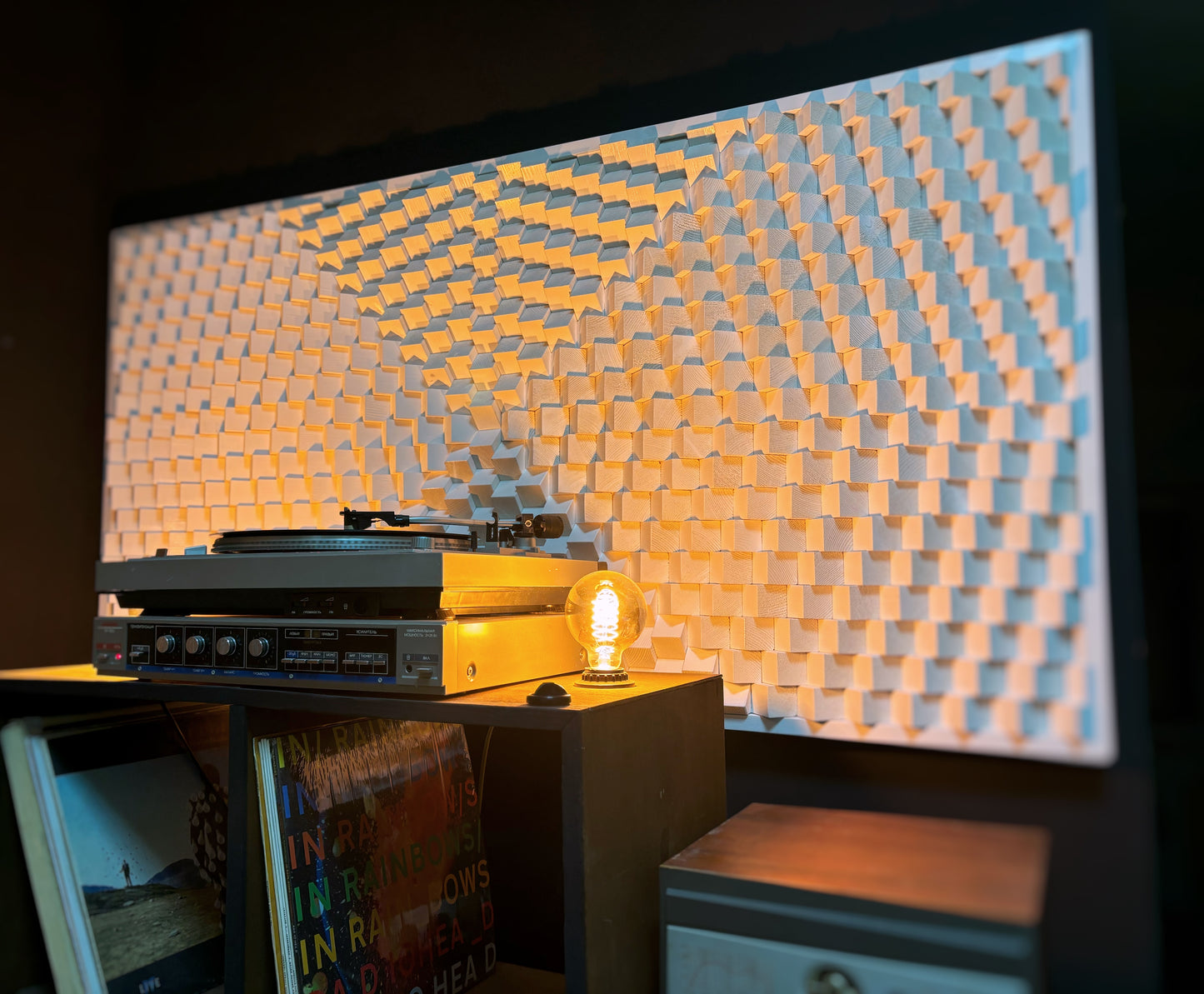 Acoustic Panel - White Sound Diffuser - Wood Wall Art - 3D Geometric Home Cinema Decor
