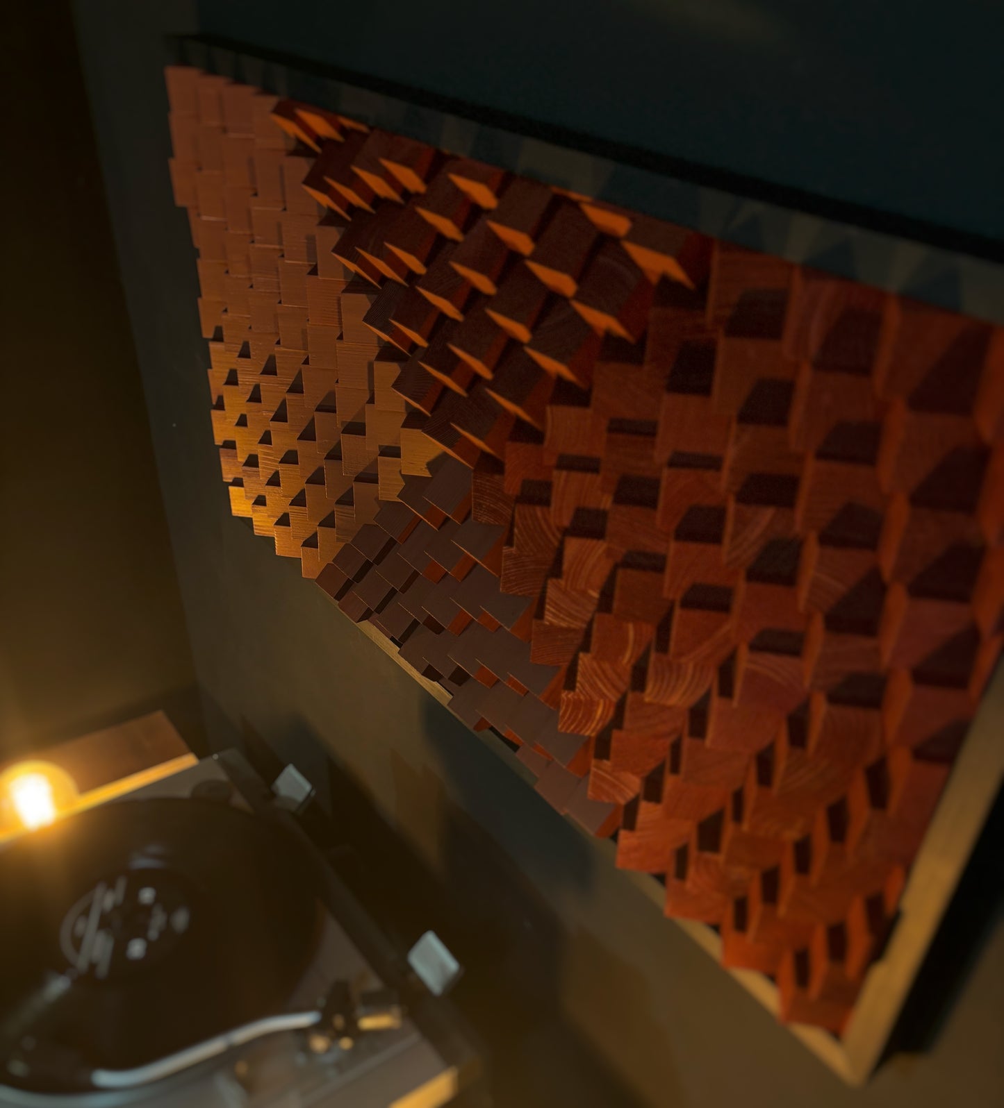 Acoustic Panel - Burgundy Dark Red - Sound Diffuser - Wood Wall Art - 3D Geometric Artwork