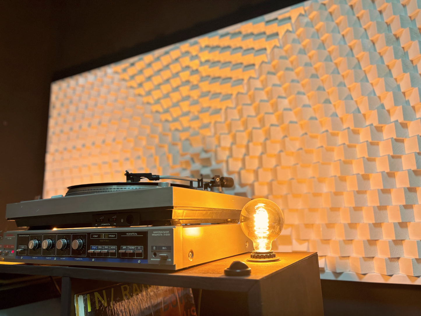 Acoustic Panel - White Sound Diffuser - Wood Wall Art - 3D Geometric Home Cinema Decor