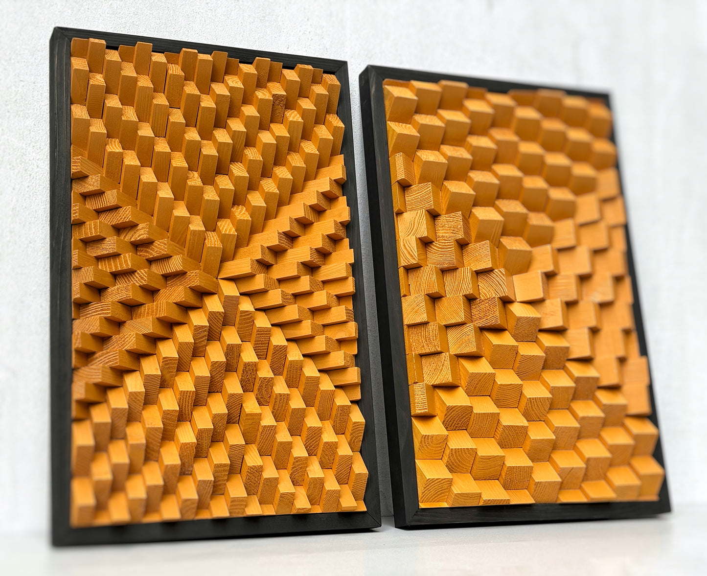 Set of 2 Acoustic Panels - Wood Wall Art - 3D - Music Studio Decor - Sound Diffuser - Home Cinema