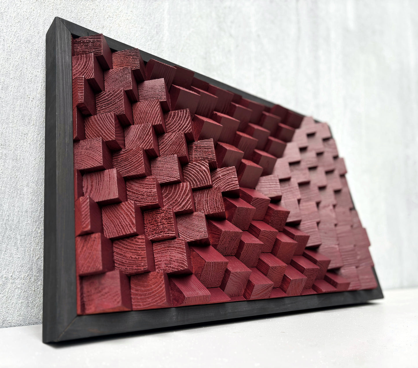 Acoustic Panel - Burgundy Dark Red - Sound Diffuser - Wood Wall Art - 3D Geometric Artwork