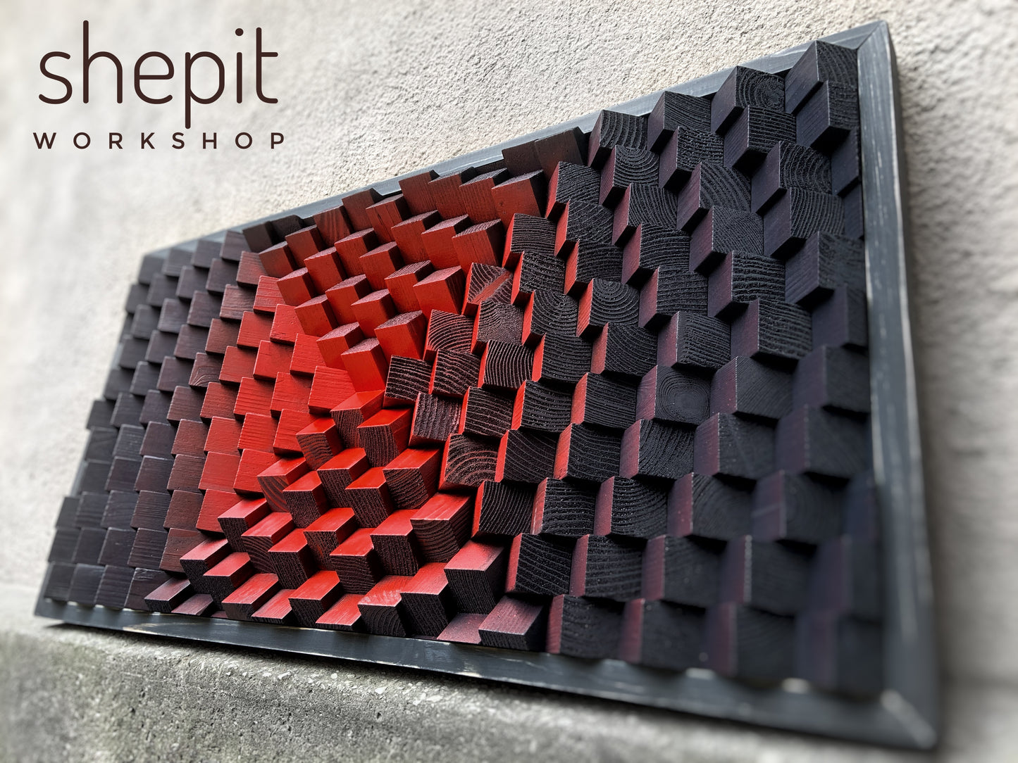 Wood Wall Art - Red Black - Parametric - Sound Diffuser