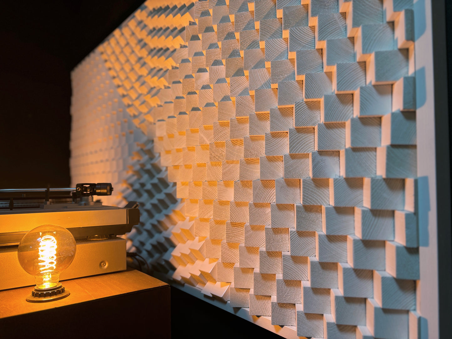 Acoustic Panel - White Sound Diffuser - Wood Wall Art - 3D Geometric Home Cinema Decor