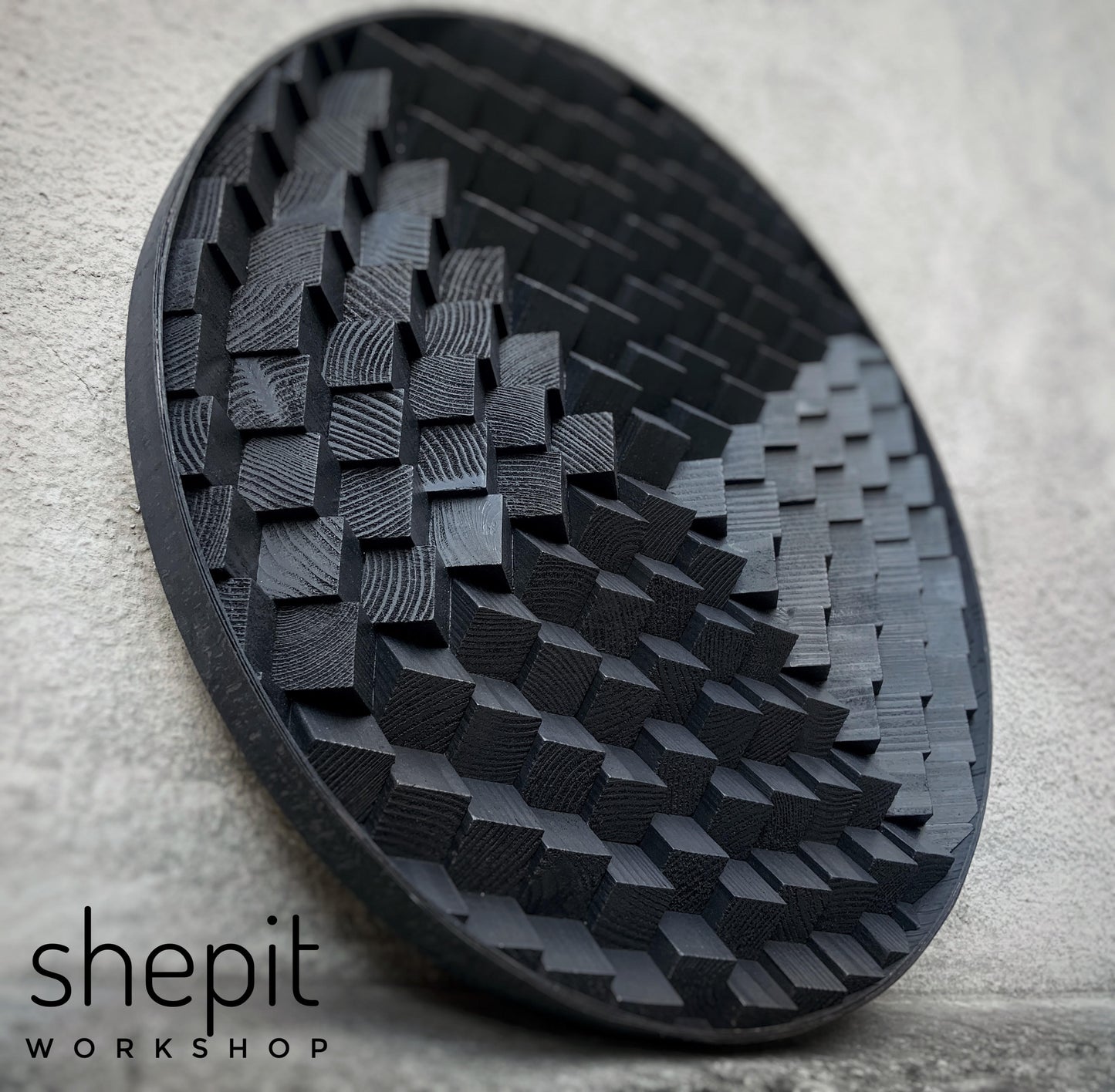 Round Wood Wall Art - Black 3D Wall Decor - Sound Diffuser Acoustic Panel