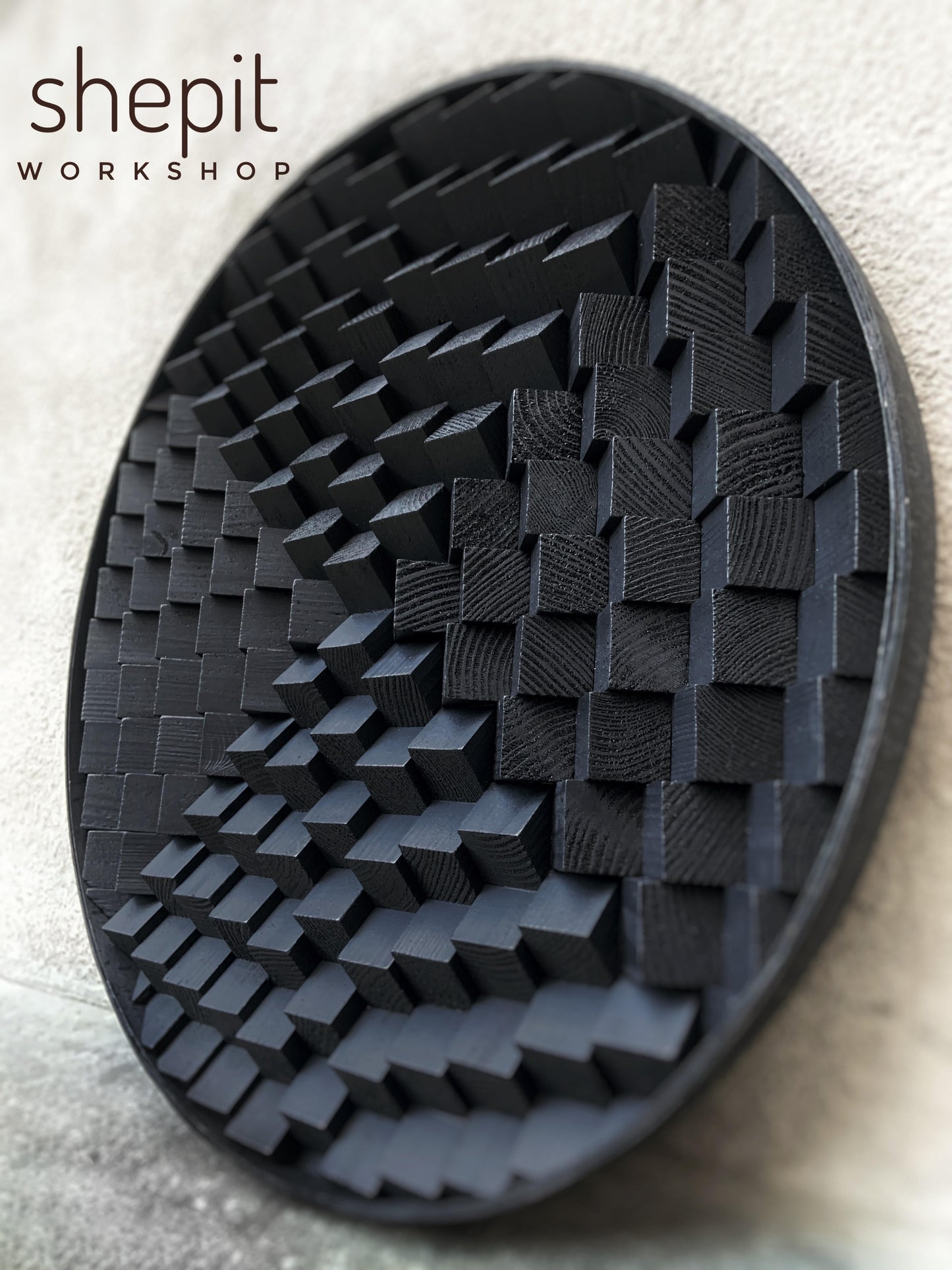 Round Wood Wall Art - Black 3D Wall Decor - Sound Diffuser Acoustic Panel