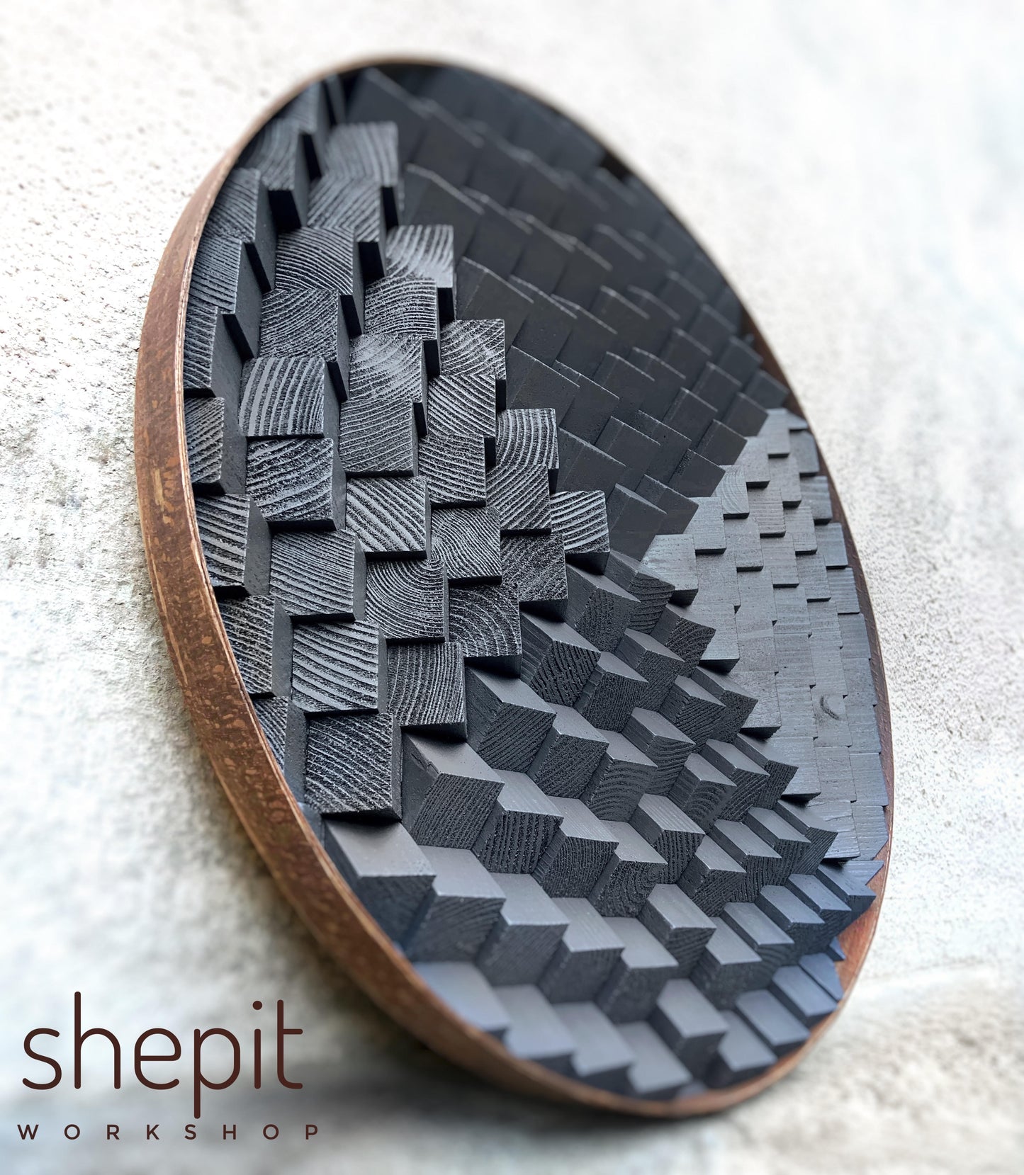 Round Wood Wall Art - Graphite Gray Wall Decor - Sound Diffuser Acoustic Panel - Home Office Decor - Music Studio