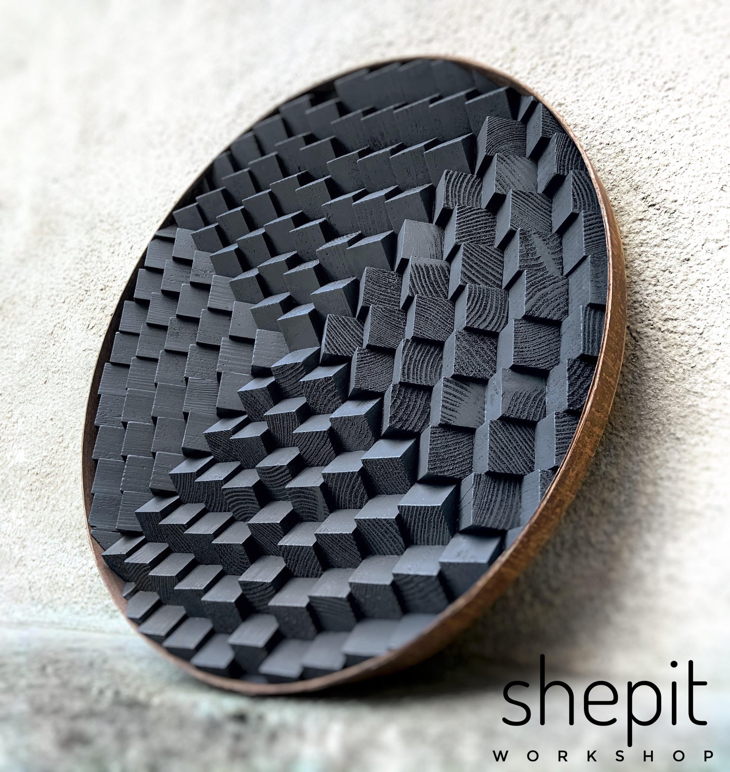 Round Wood Wall Art - Graphite Gray Wall Decor - Sound Diffuser Acoustic Panel - Home Office Decor - Music Studio
