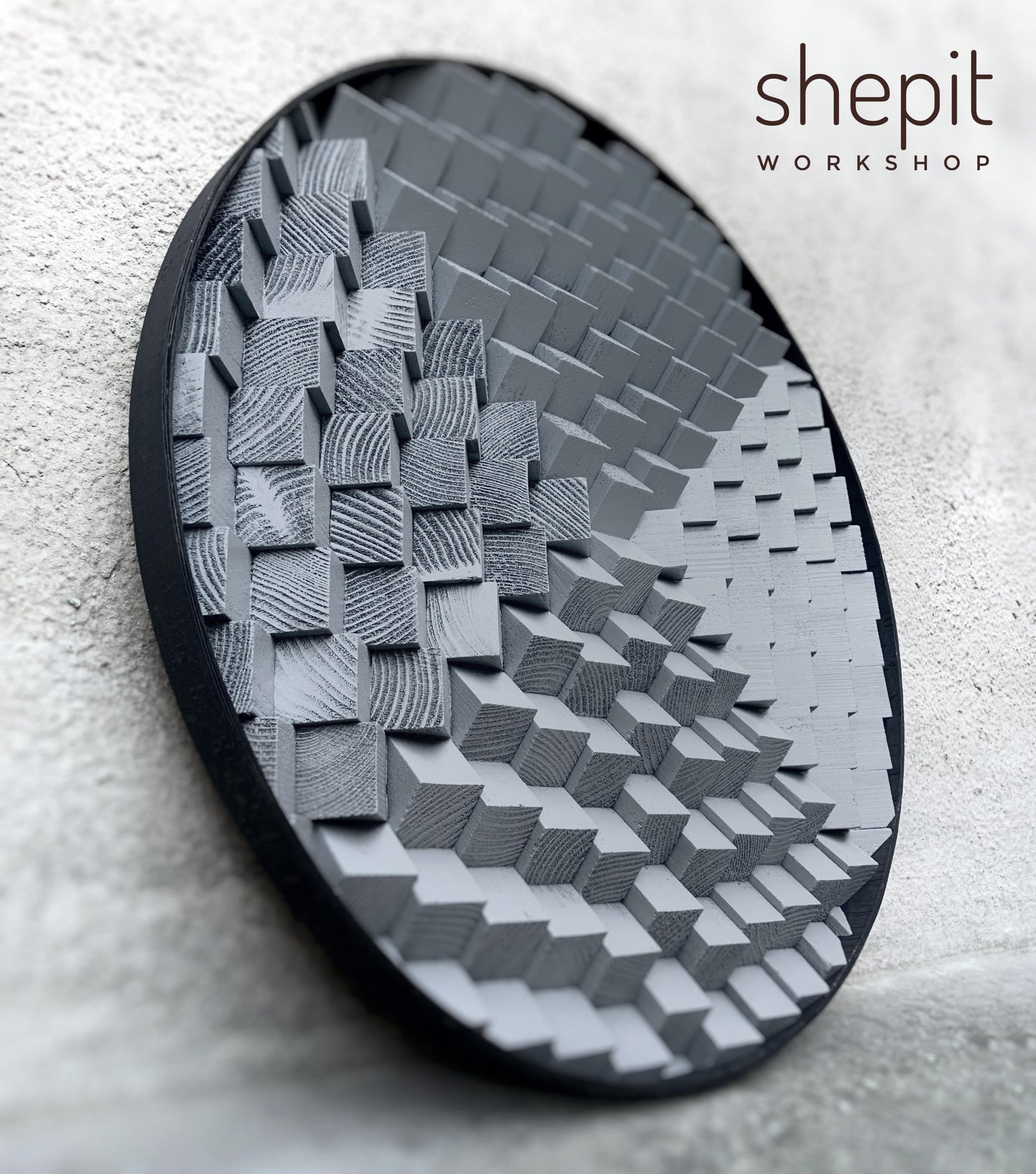 Round Wood Wall Art - Light Gray 3D Wall Decor - Sound Diffuser Acoustic Panel
