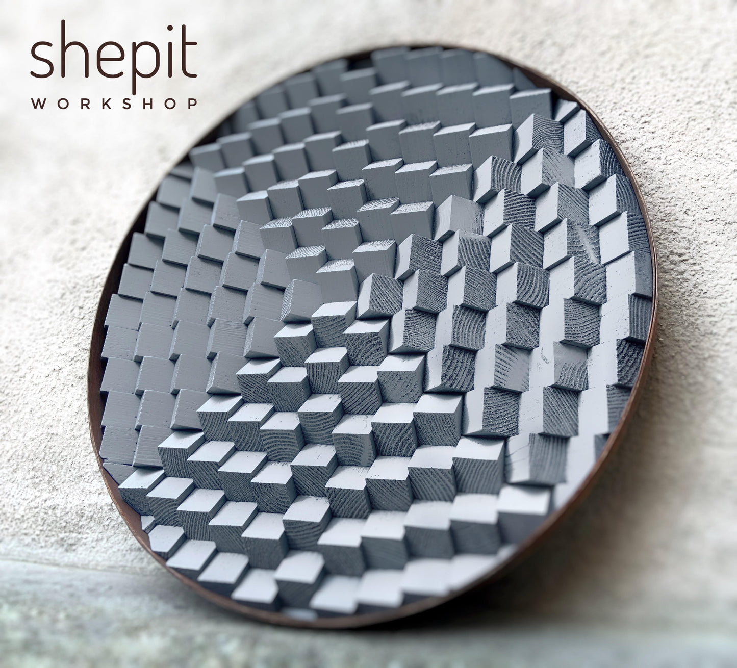 Round Wood Wall Art - Light Gray 3D Wall Decor - Sound Diffuser Acoustic Panel