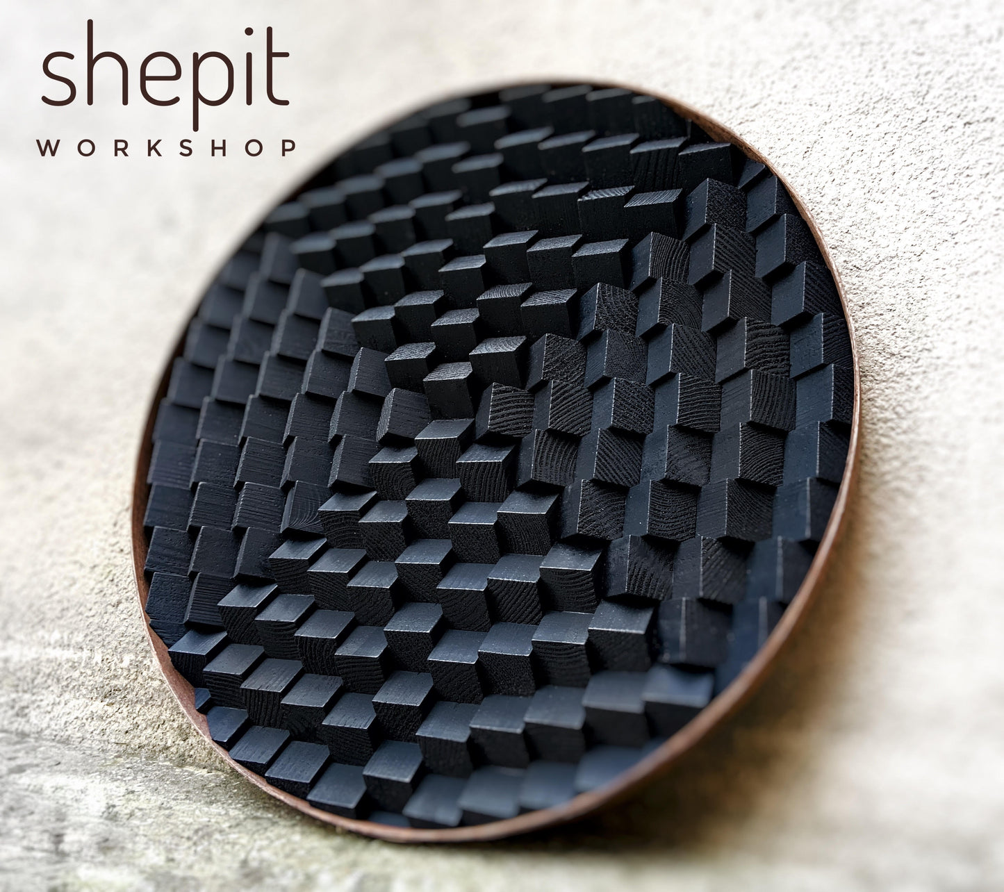 Round Wood Wall Art - Black Circle 3D Wall Decor - Sound Diffuser Acoustic Panel - Home Office Decor - Music Studio