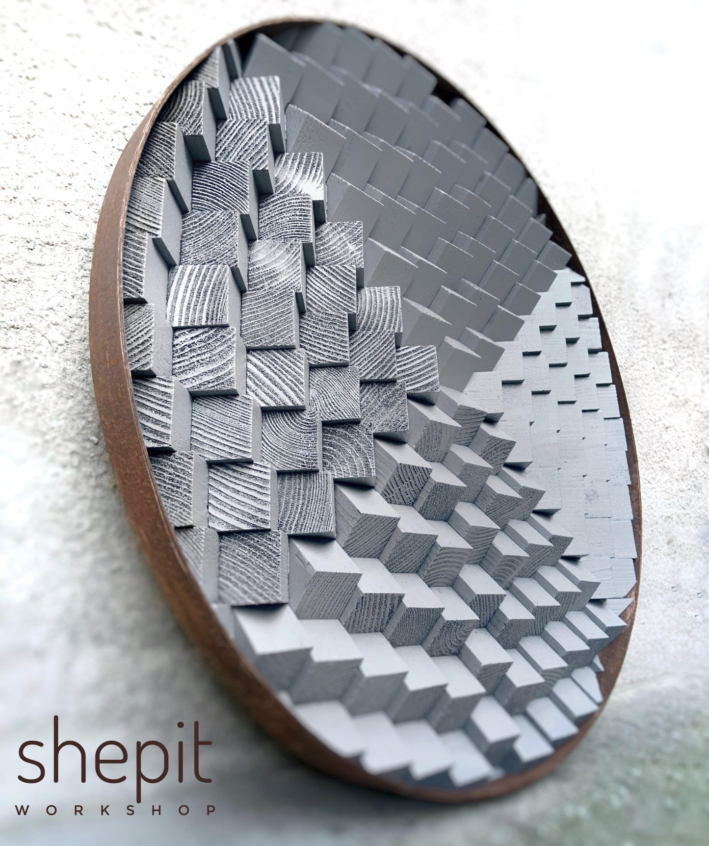 Round Wood Wall Art - Light Gray 3D Wall Decor - Sound Diffuser Acoustic Panel
