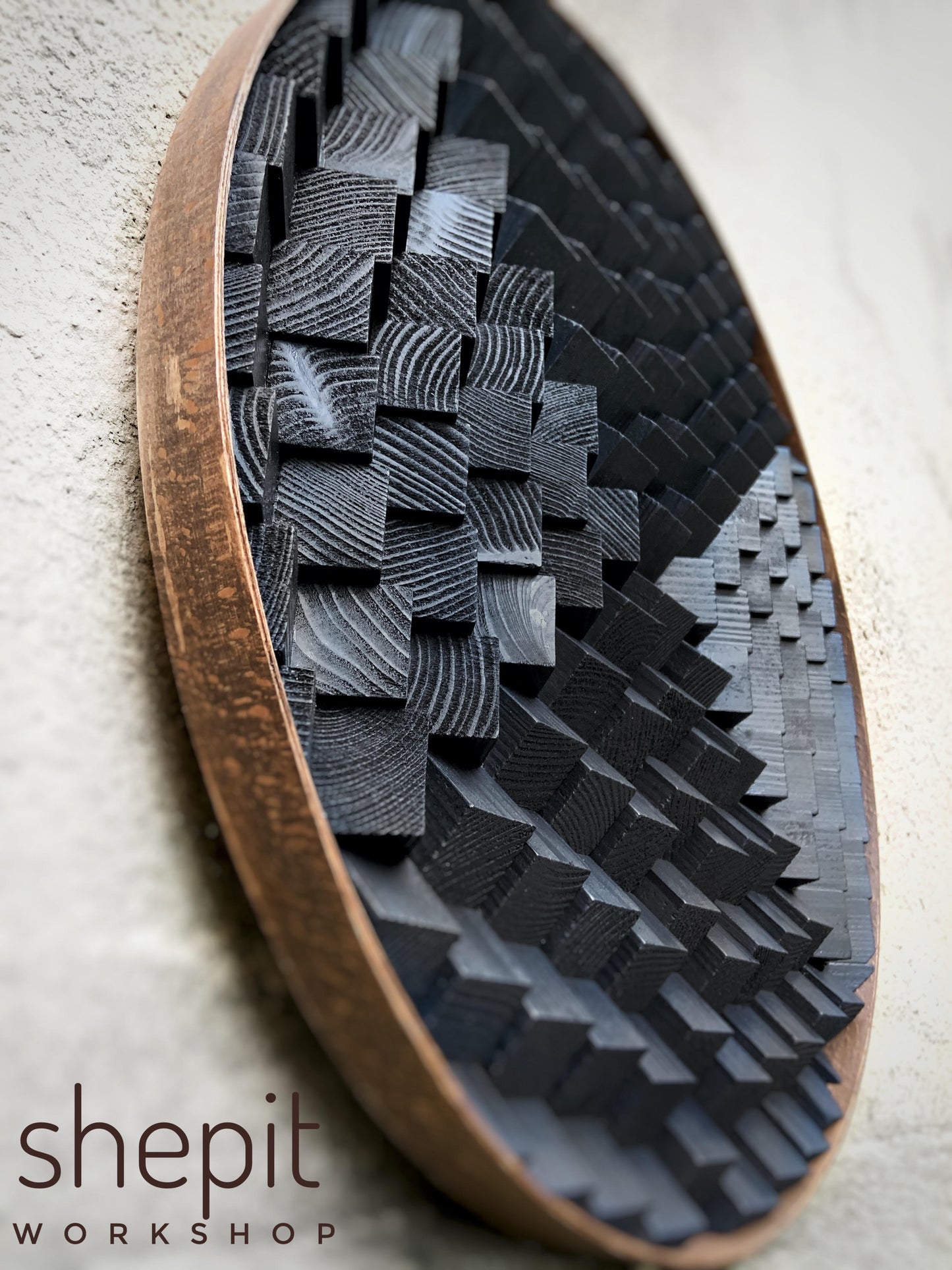 Round Wood Wall Art - Black Circle 3D Wall Decor - Sound Diffuser Acoustic Panel - Home Office Decor - Music Studio