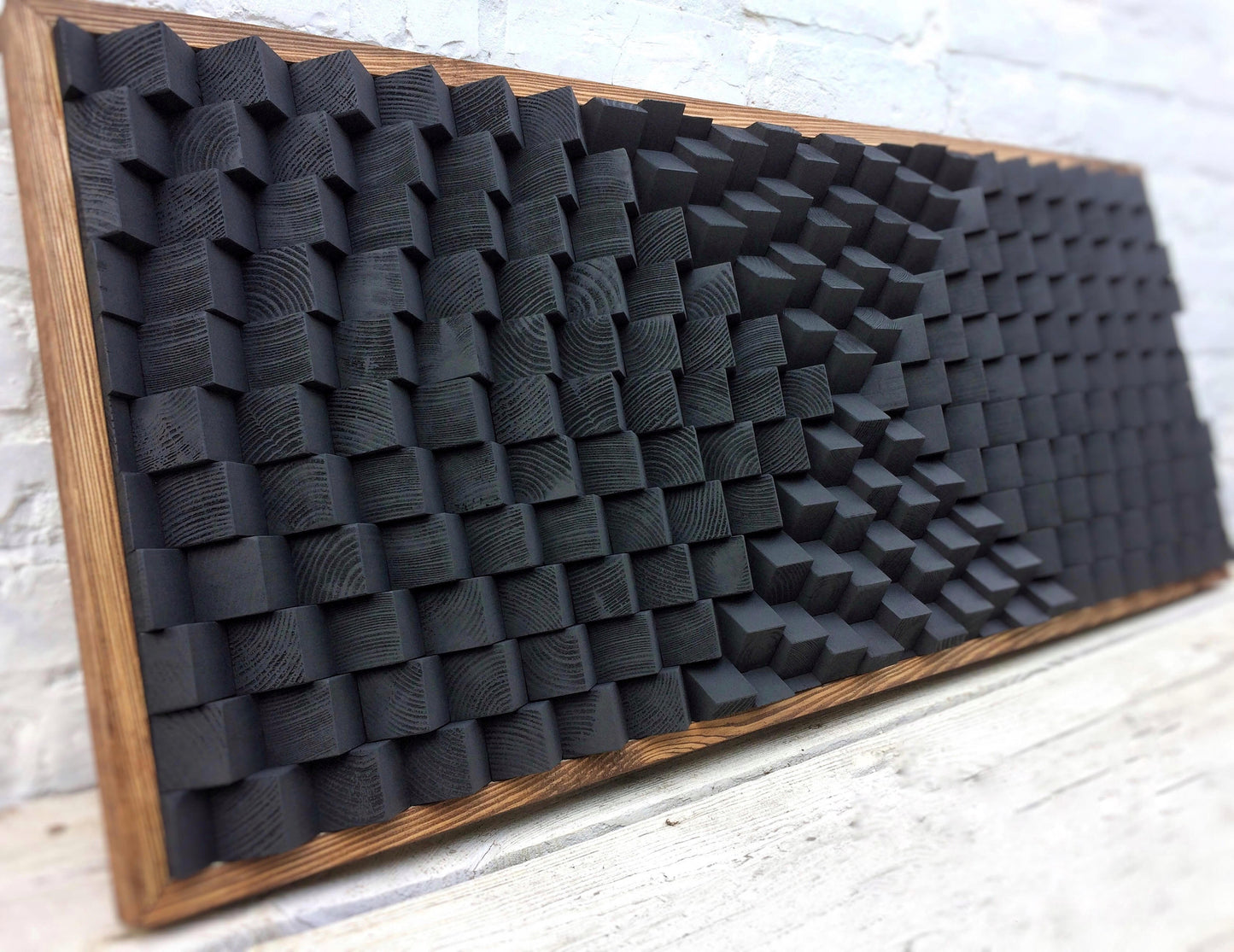 Acoustic Panel - Black Sound Diffuser - Wood Wall Art - 3D Geometric