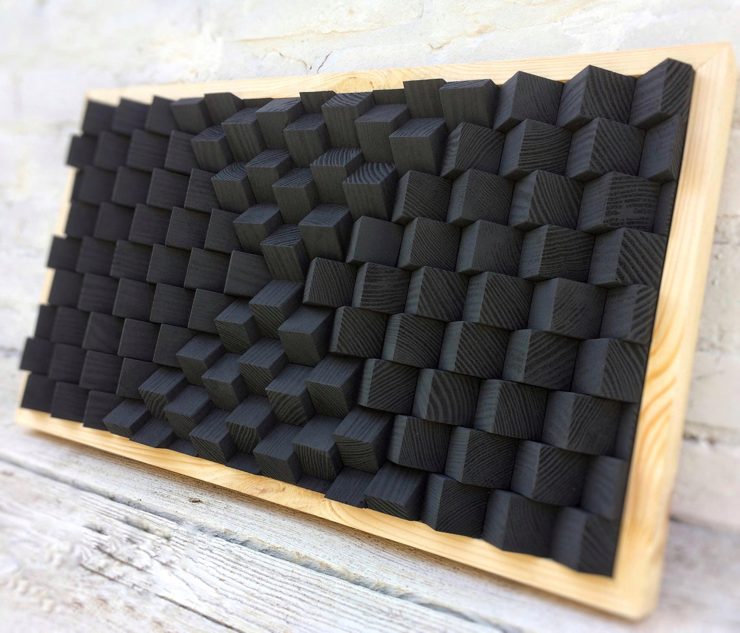 Acoustic Panel - Black Sound Diffuser - Wood Wall Art - 3D Geometric