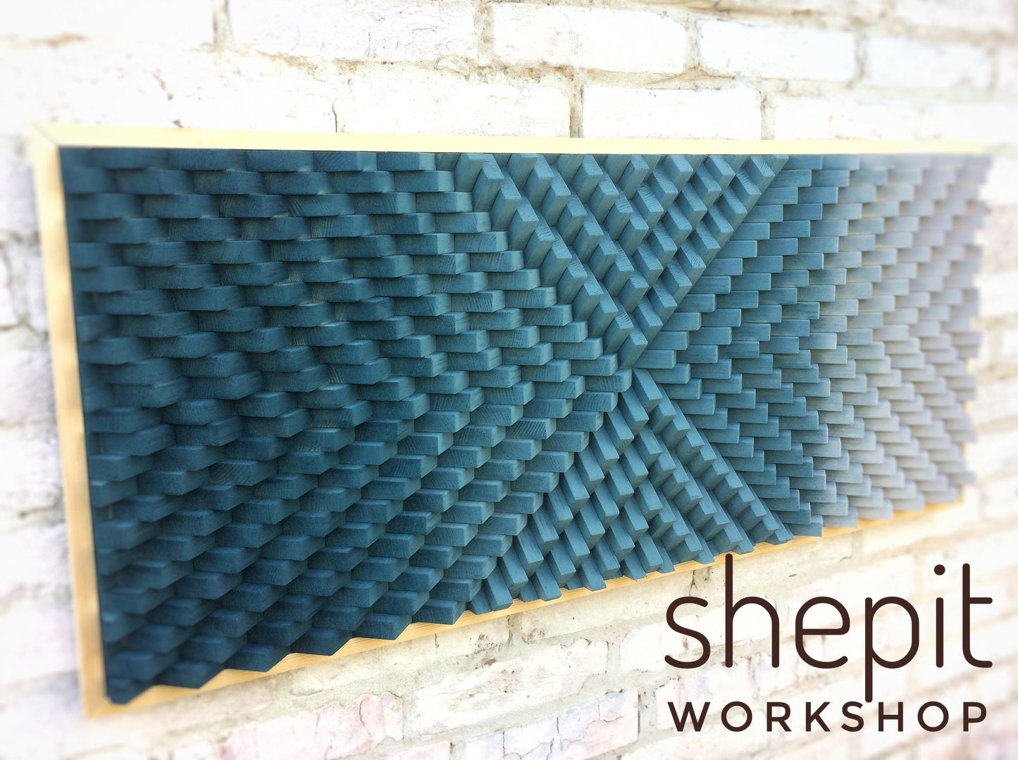 Large Wood Wall Art - Gradient Navy Blue Gray Wood - Sound Diffuser- Acoustic Panel