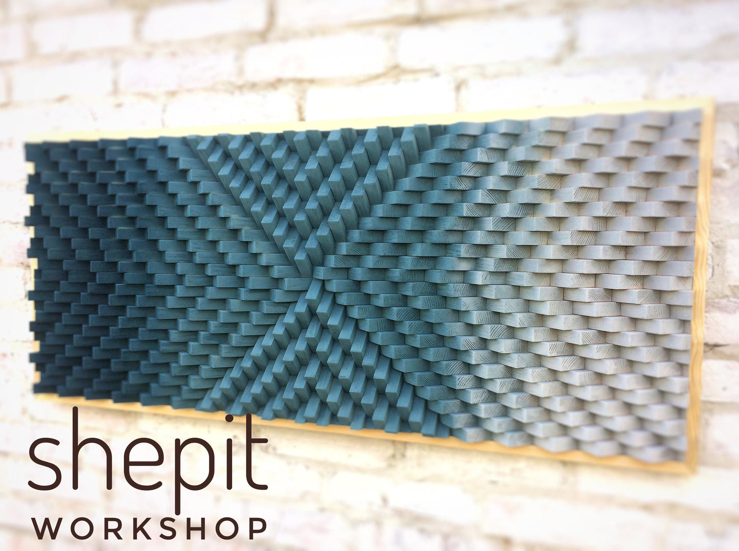 Large Wood Wall Art - Gradient Navy Blue Gray Wood - Sound Diffuser- Acoustic Panel