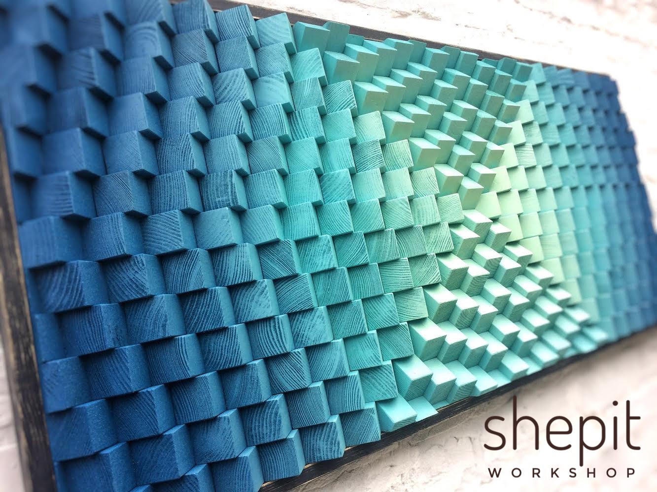 Wood Wall Art - Turquoise Parametric Artwork - Music Room - Sound Diffuser