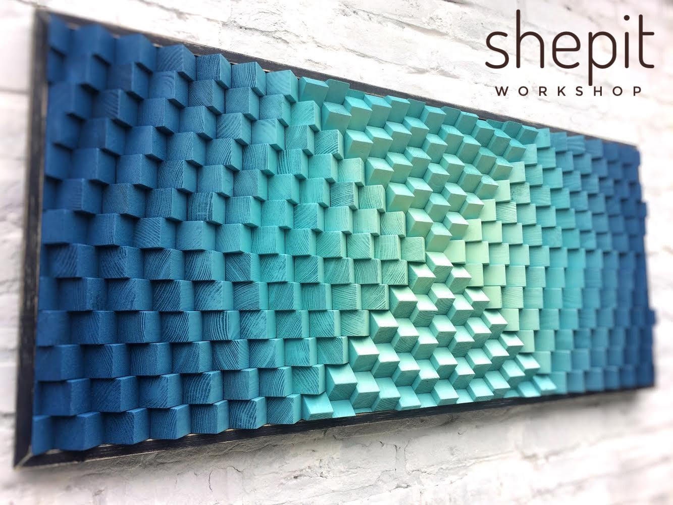 Wood Wall Art - Turquoise Parametric Artwork - Music Room - Sound Diffuser