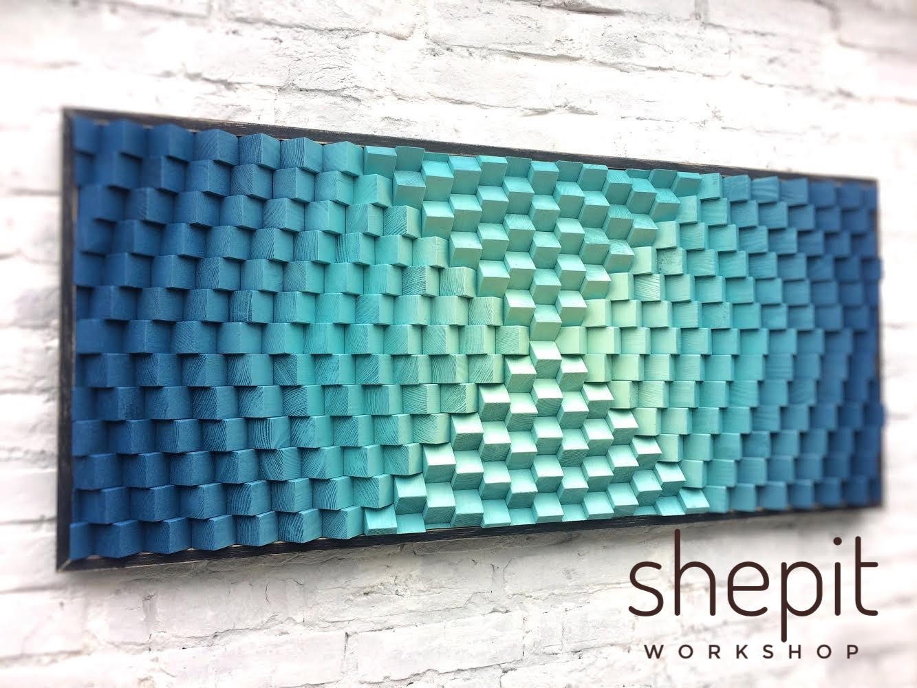 Wood Wall Art - Turquoise Parametric Artwork - Music Room - Sound Diffuser