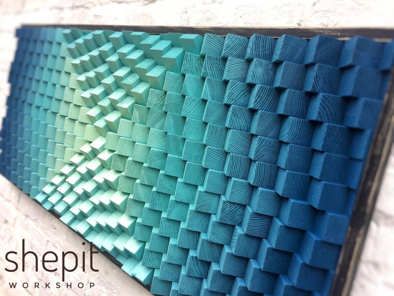 Wood Wall Art - Turquoise Parametric Artwork - Music Room - Sound Diffuser