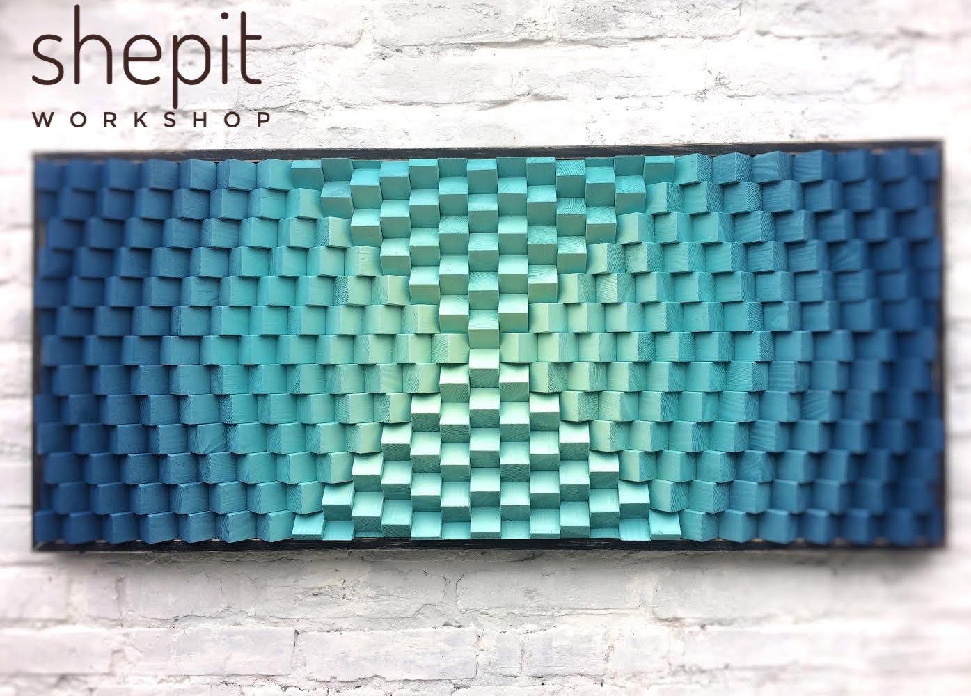 Wood Wall Art - Turquoise Parametric Artwork - Music Room - Sound Diffuser