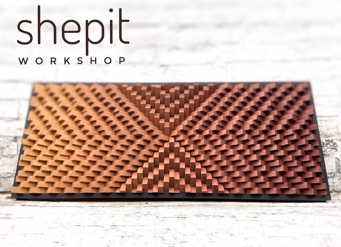 Terracotta Wood Wall Art - Burnt Orange Beige - Sound Diffuser Acoustic Panel