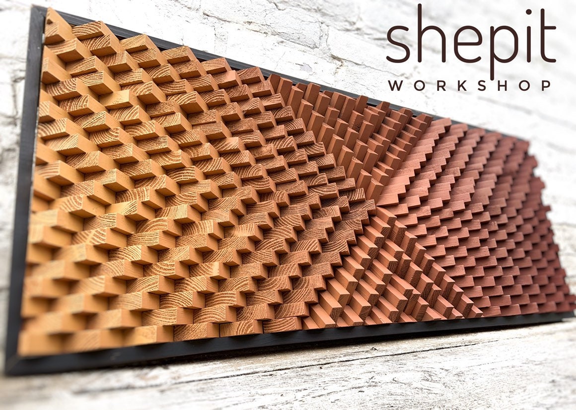 Terracotta Wood Wall Art - Burnt Orange Beige - Sound Diffuser Acoustic Panel