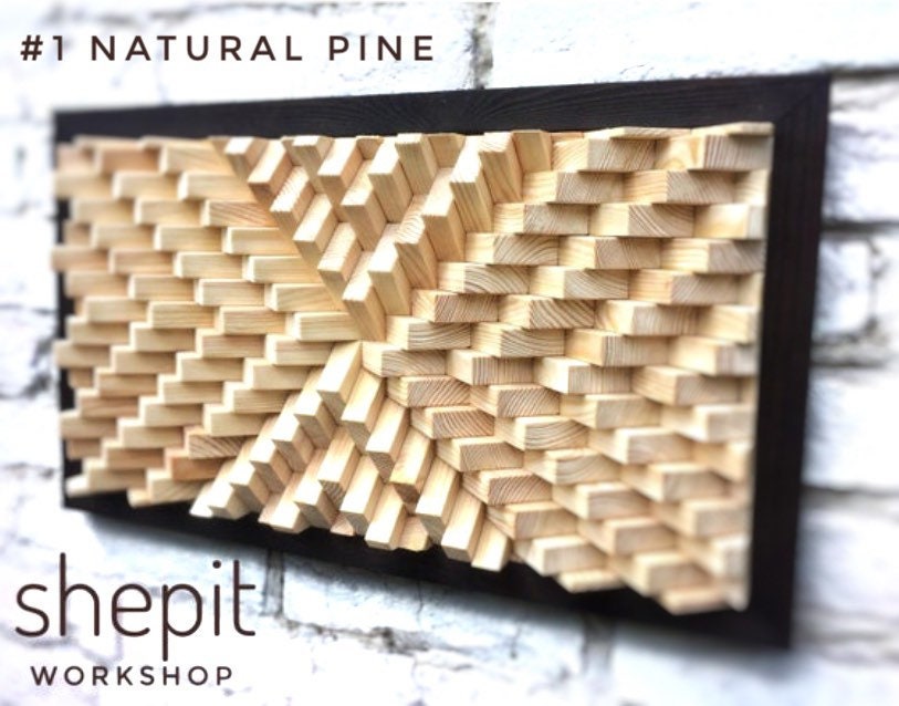 Wood Wall Art - Acoustic Panel - Geometric Wall Art - Natural Wood Mosaic - Sound Diffuser