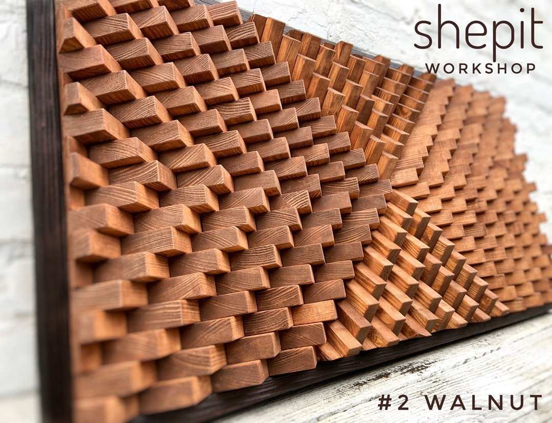 Wood Wall Art - Acoustic Panel - Geometric Wall Art - Natural Wood Mosaic - Sound Diffuser