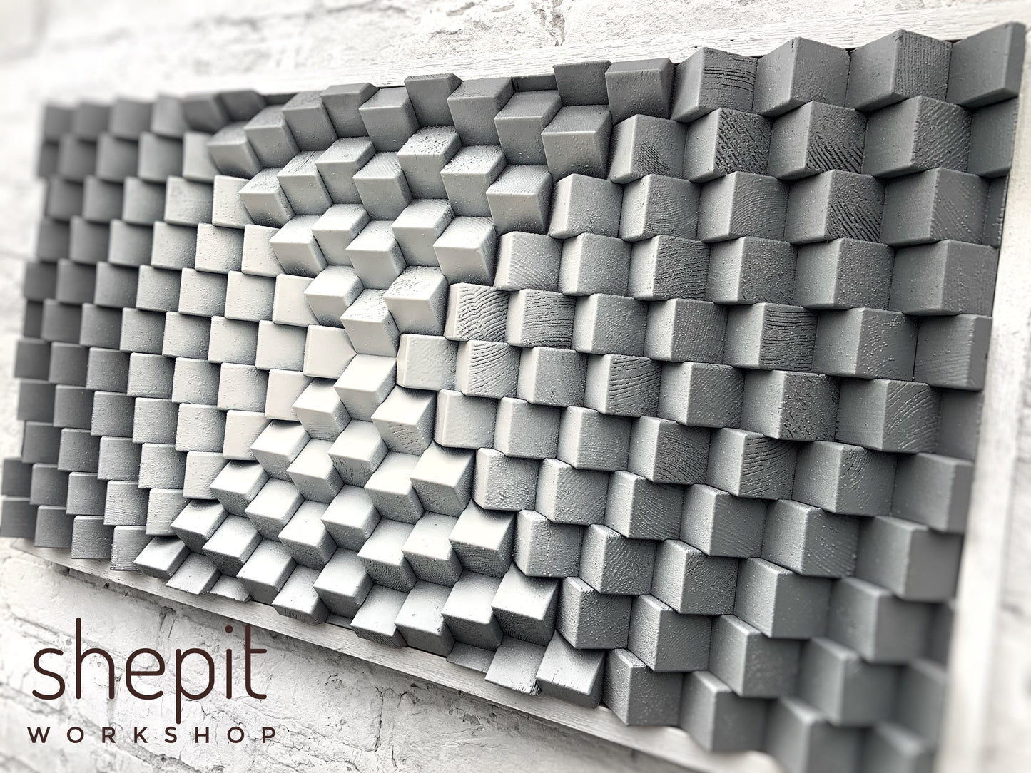 Wood Wall Art - Acoustic Panel - Sound Diffuser - Large Grey White Wood Art 3D