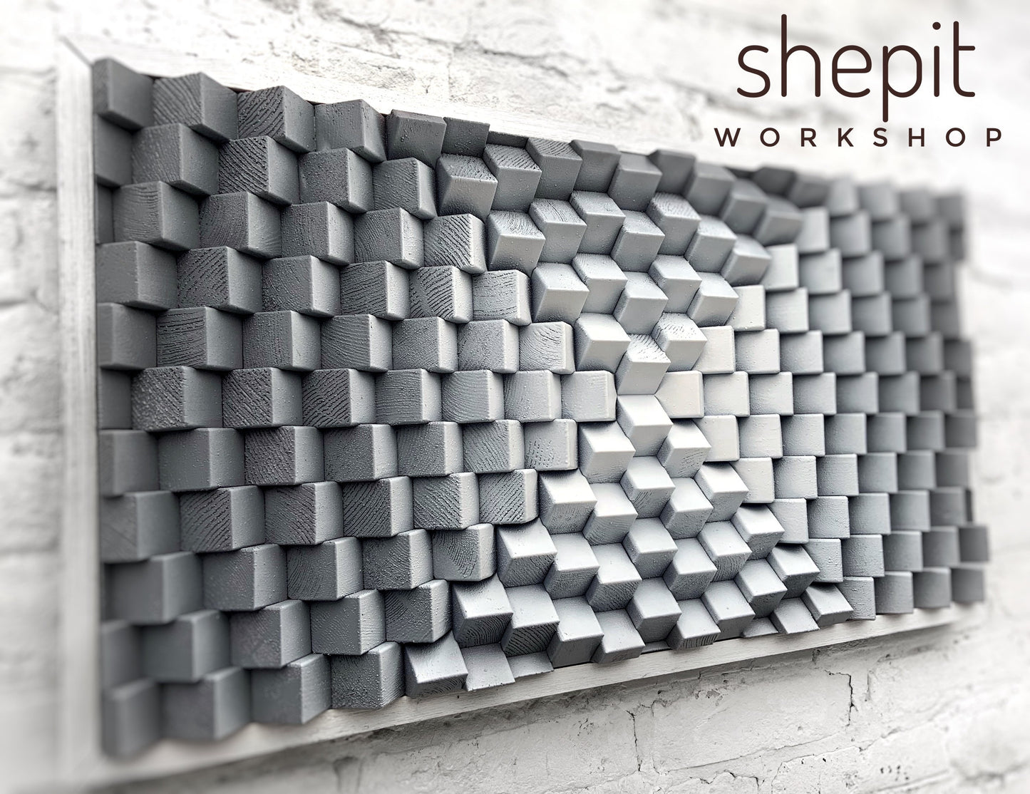 Wood Wall Art - Acoustic Panel - Sound Diffuser - Large Grey White Wood Art 3D