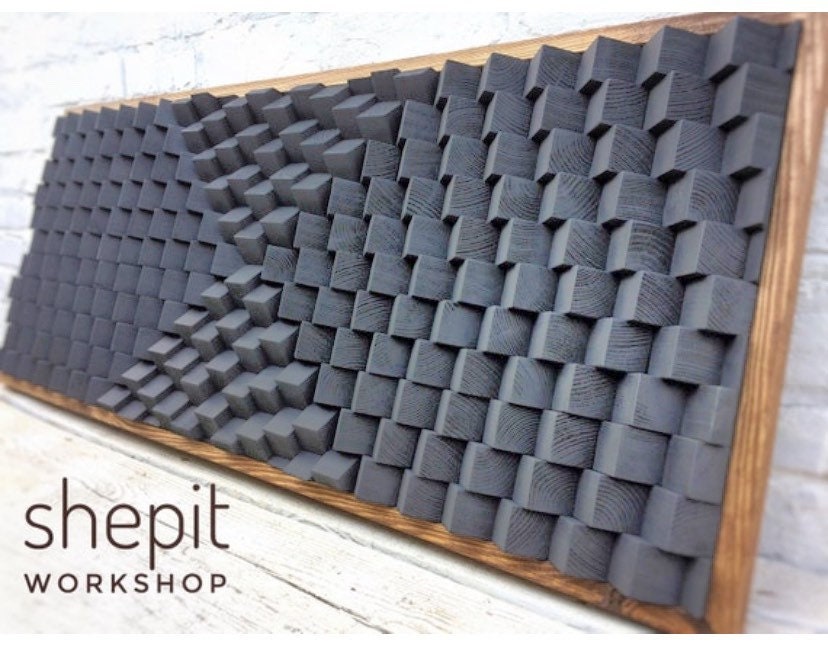 Graphite Gray Wood Wall Art - Sound Diffuser - Acoustic Panel - 3D
