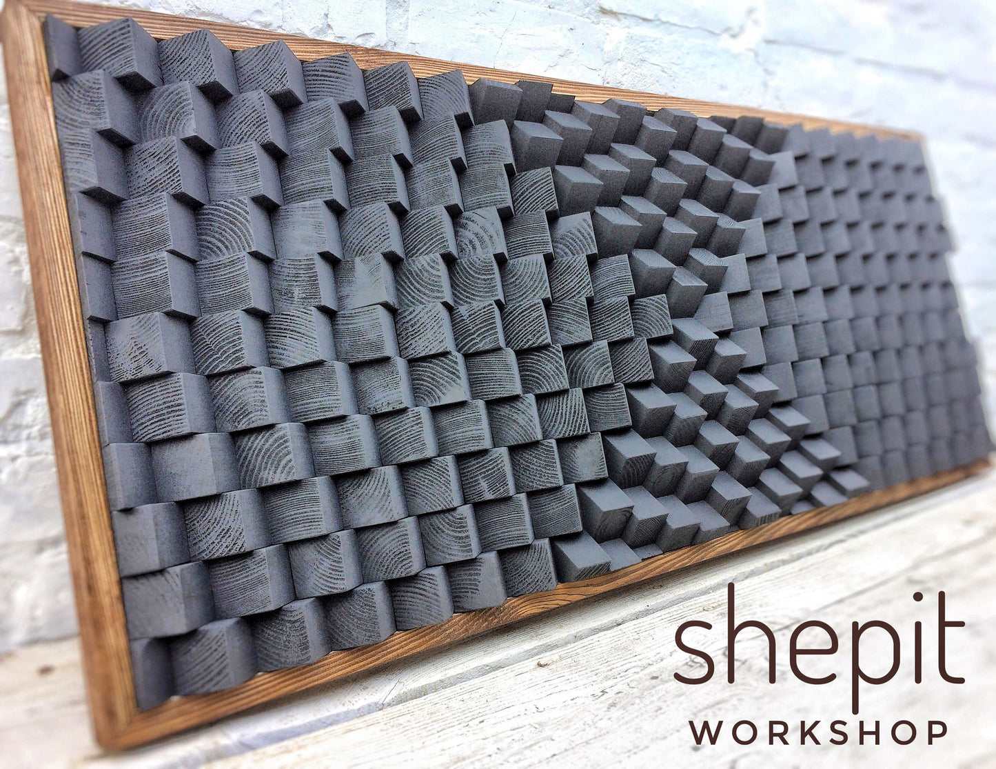 Graphite Gray Wood Wall Art - Sound Diffuser - Acoustic Panel - 3D