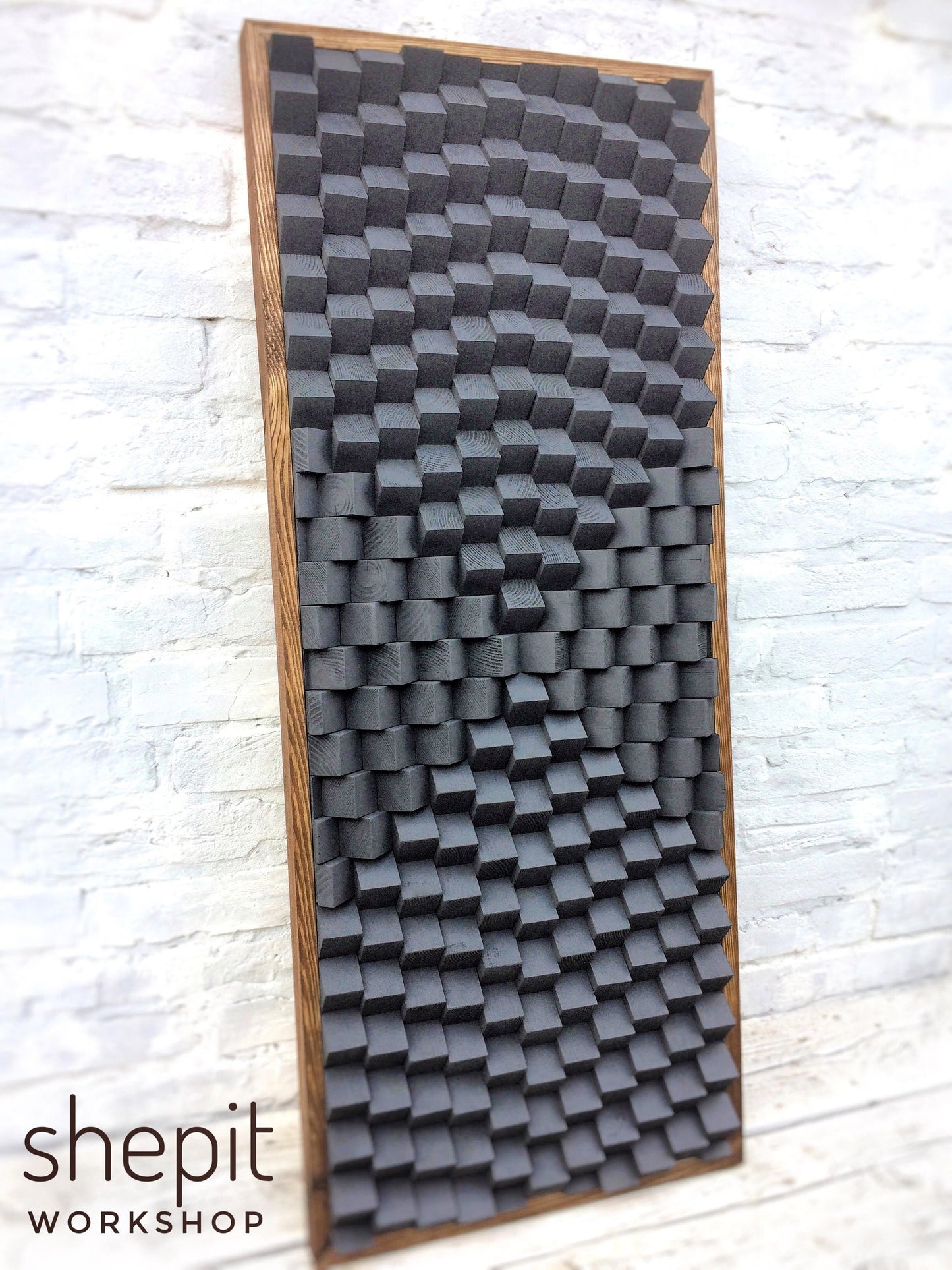 Graphite Gray Wood Wall Art - Sound Diffuser - Acoustic Panel - 3D