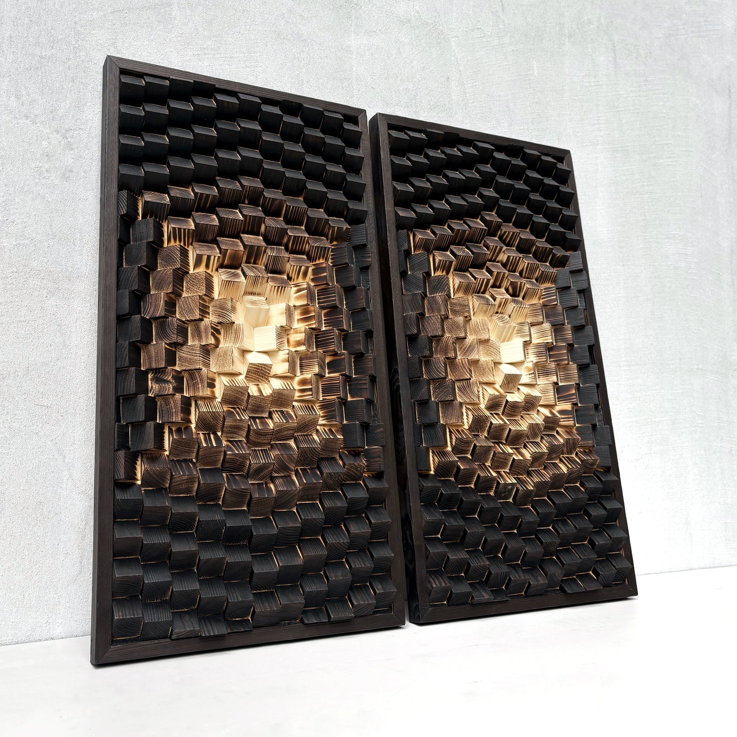 Set of 2 Acoustic Panels - Wood Wall Art - 3D- Music Room Decor - Sound Diffuser